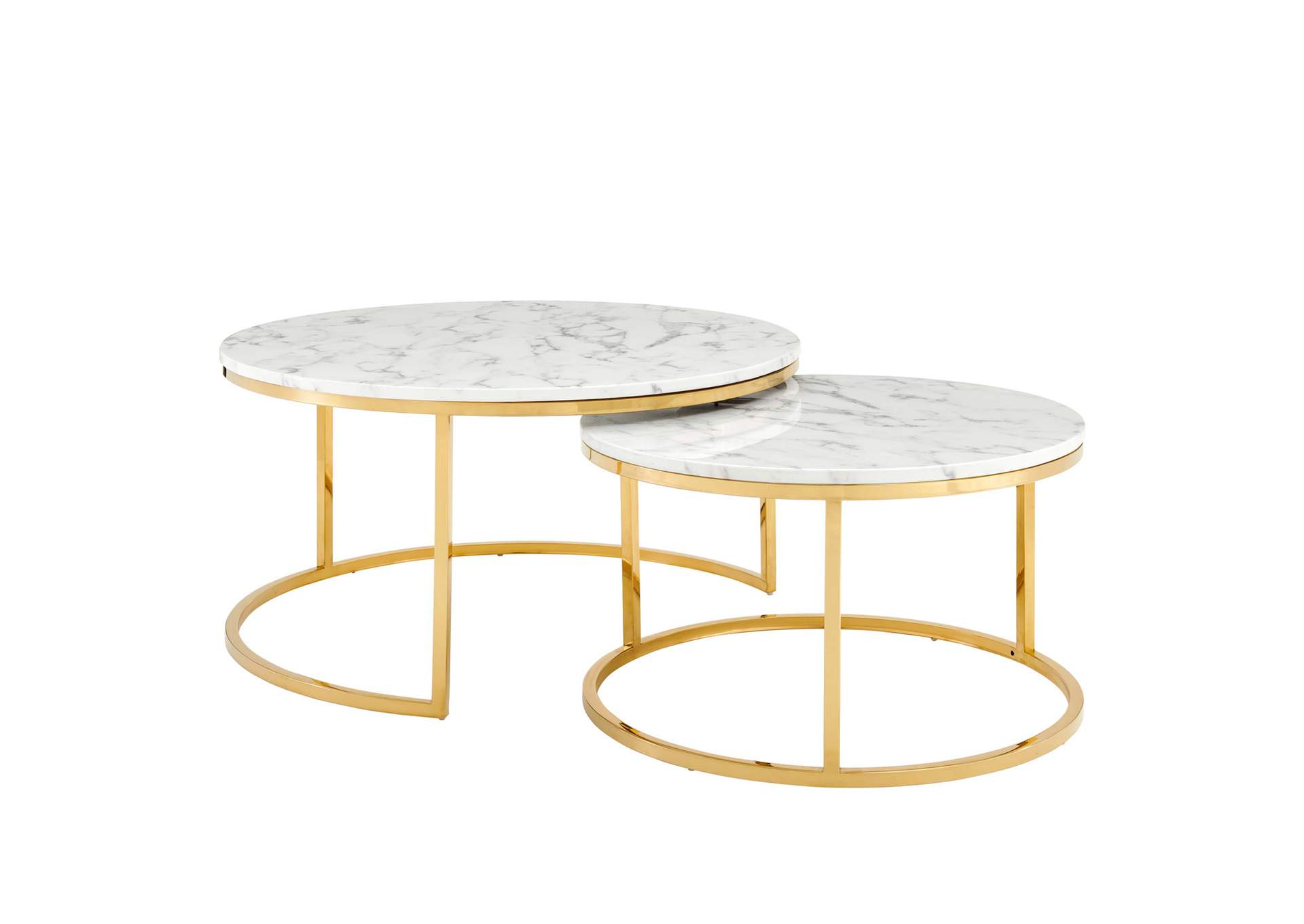 Gold White Ravenna Artificial Marble Nesting Coffee Table,Modway