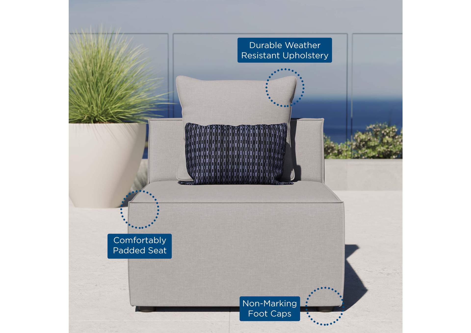 Saybrook Outdoor Patio Upholstered Sectional Sofa Armless Chair,Modway