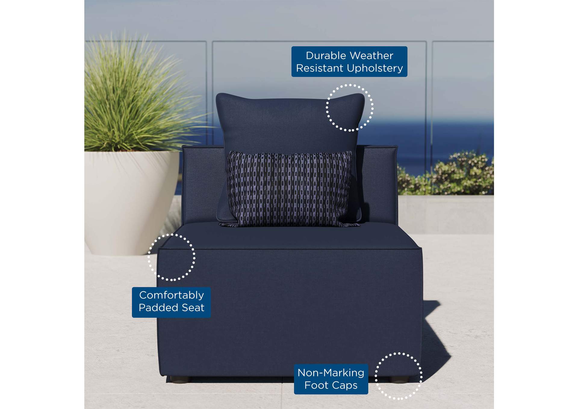 Saybrook Outdoor Patio Upholstered Sectional Sofa Armless Chair,Modway