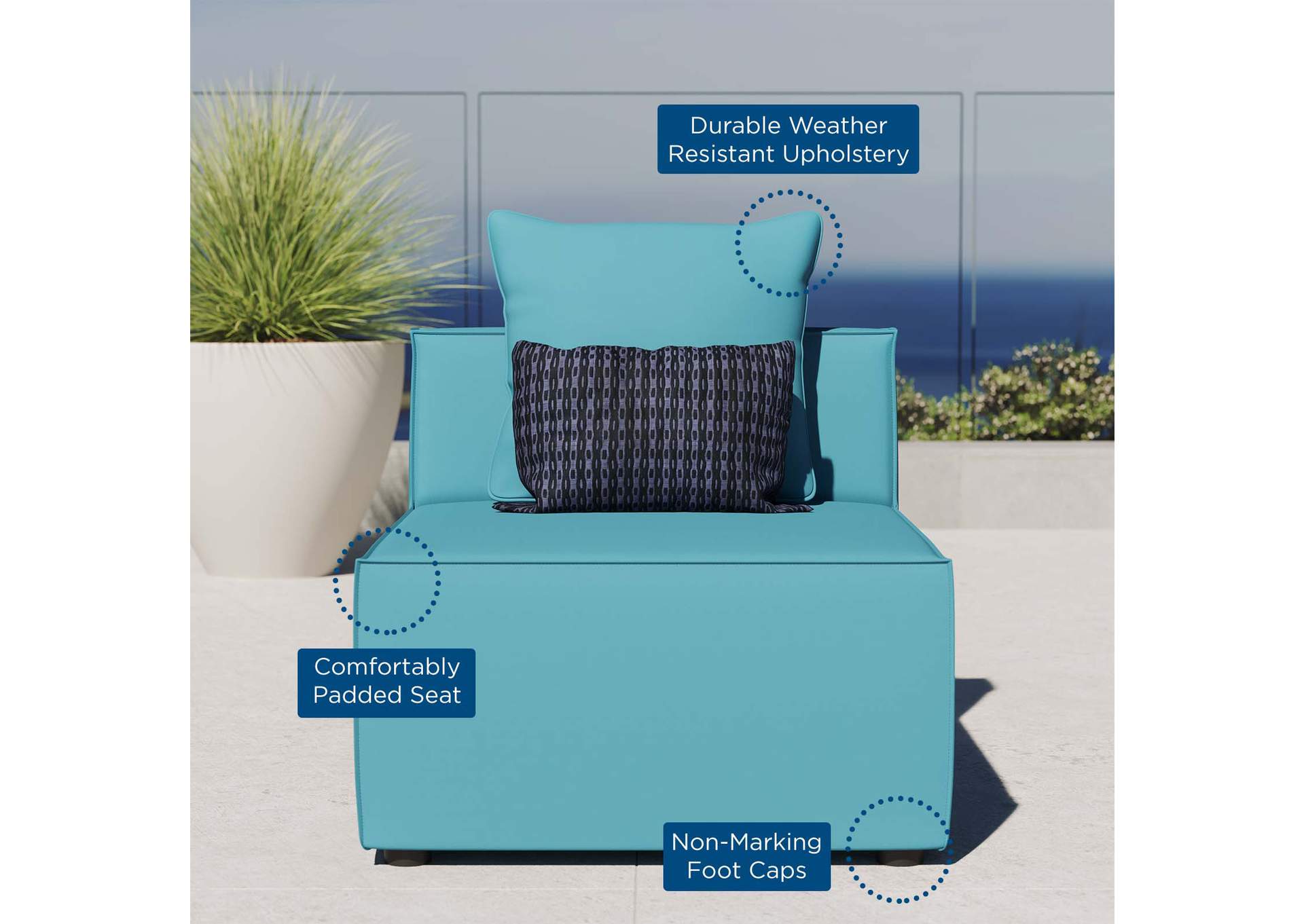 Saybrook Outdoor Patio Upholstered Sectional Sofa Armless Chair,Modway