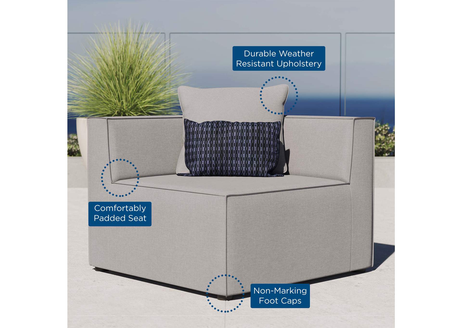 Gray Saybrook Outdoor Patio Upholstered Sectional Sofa Corner Chair,Modway