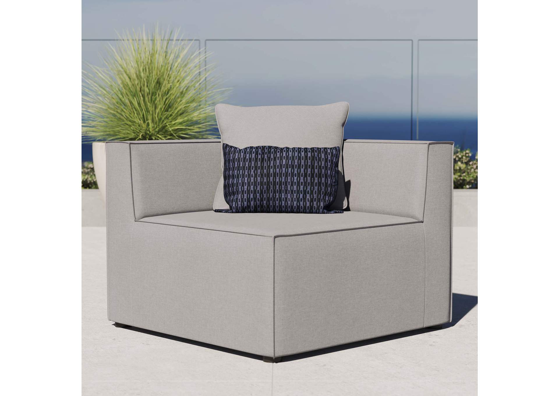 Gray Saybrook Outdoor Patio Upholstered Sectional Sofa Corner Chair,Modway