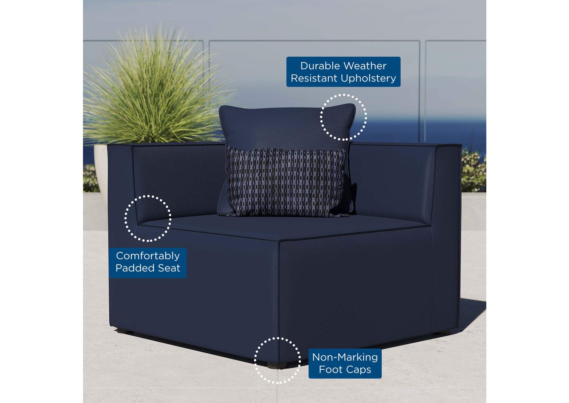 Navy Saybrook Outdoor Patio Upholstered Sectional Sofa Corner Chair,Modway