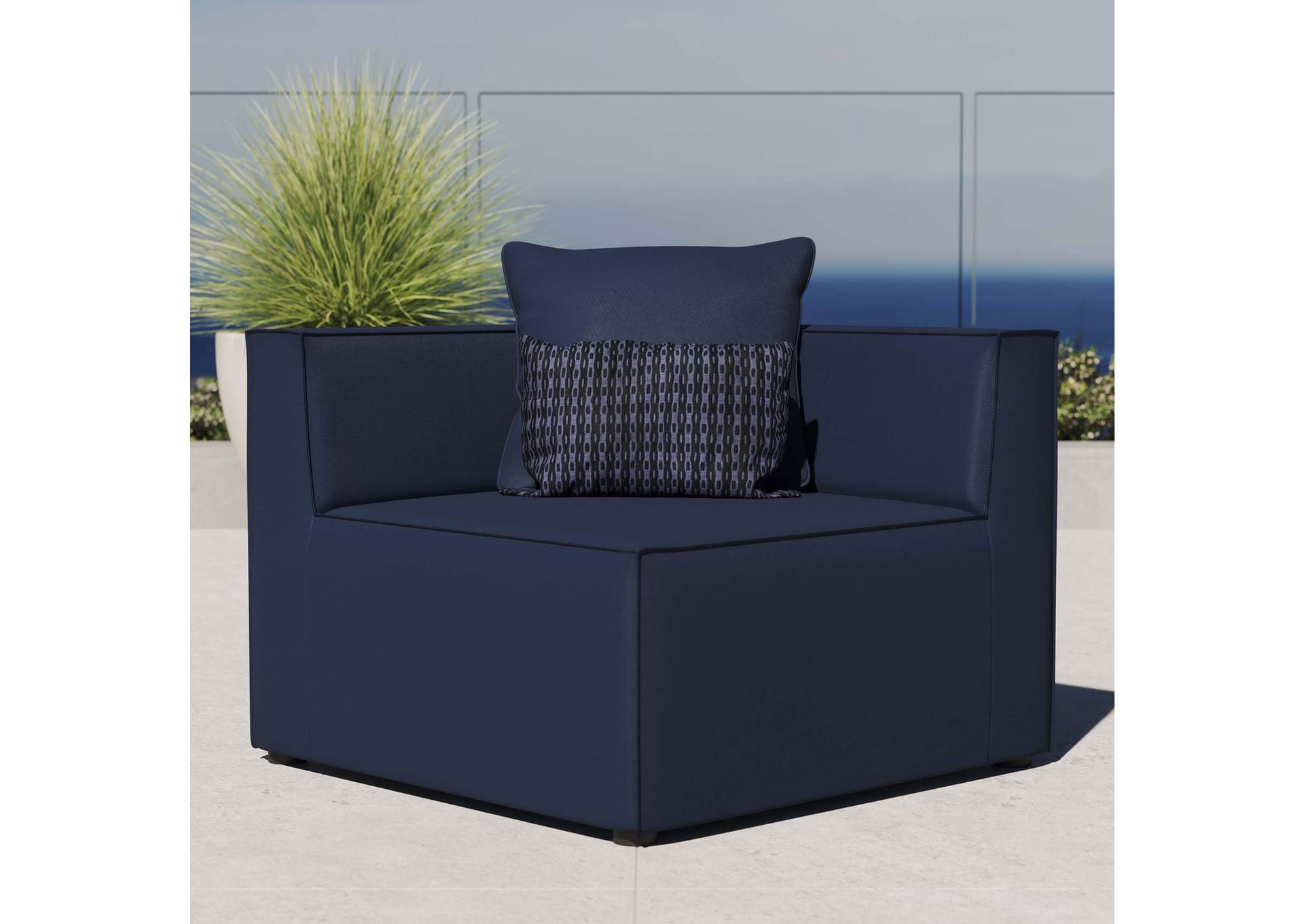 Navy Saybrook Outdoor Patio Upholstered Sectional Sofa Corner Chair,Modway