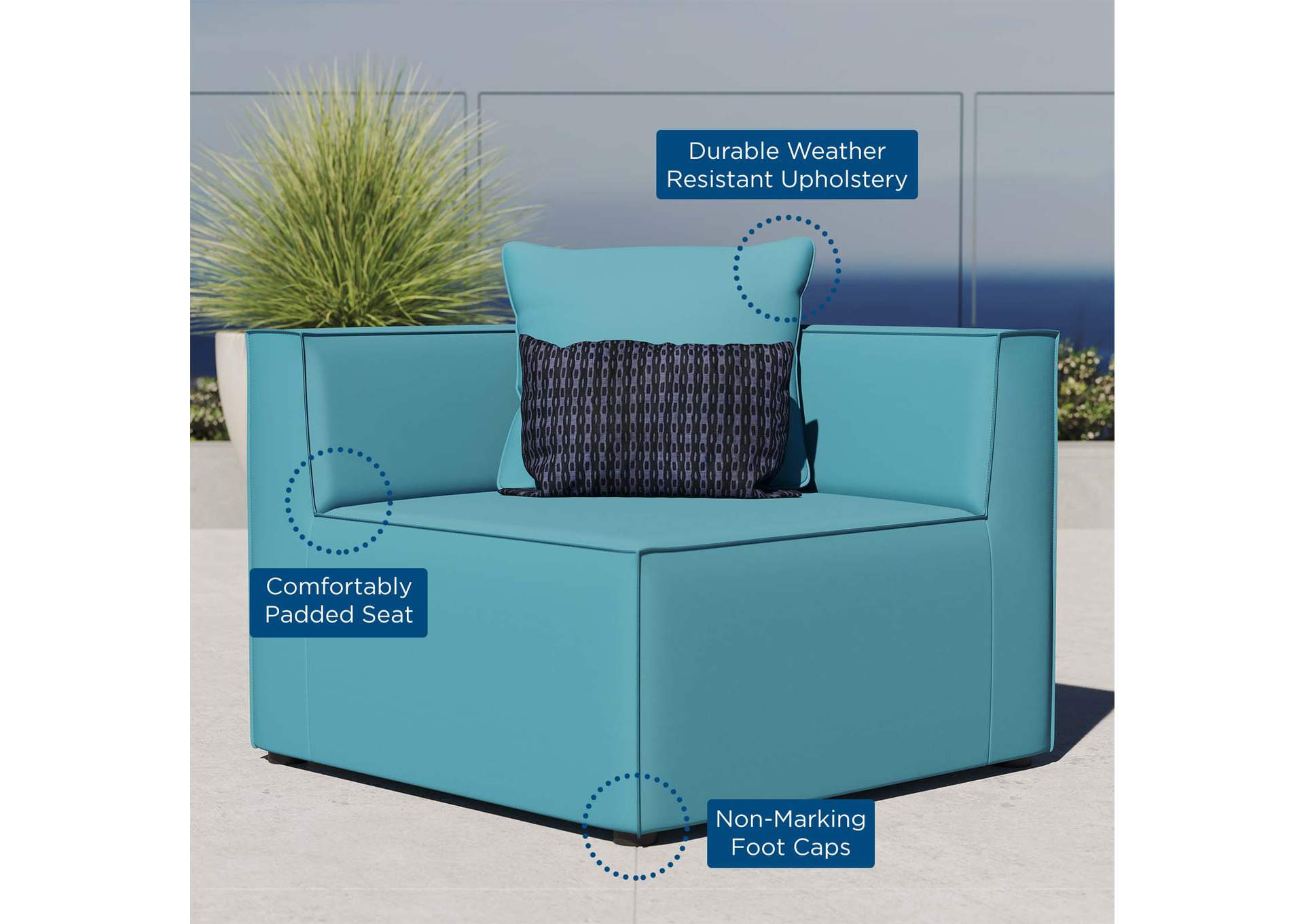 Turquoise Saybrook Outdoor Patio Upholstered Sectional Sofa Corner Chair,Modway