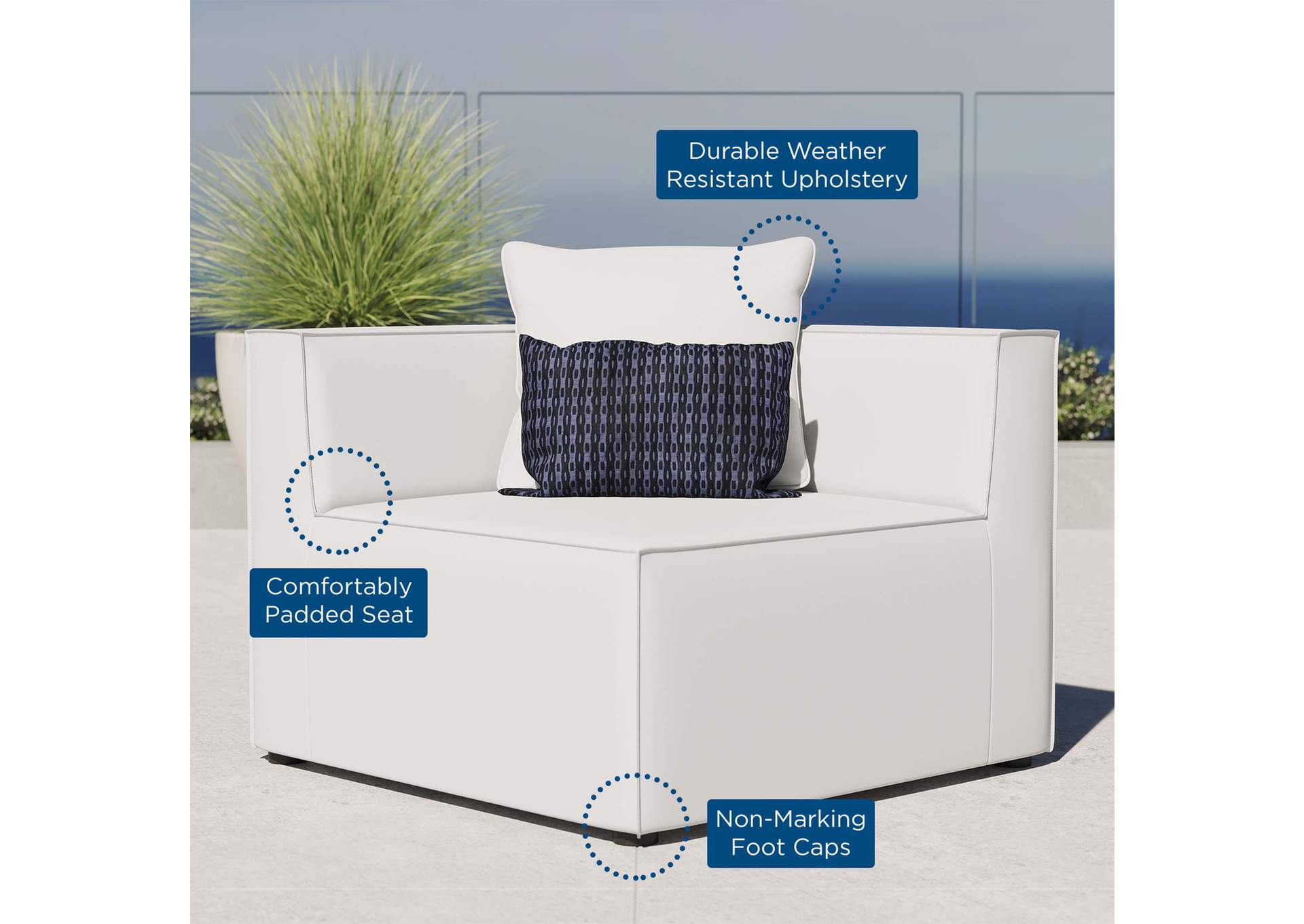 White Saybrook Outdoor Patio Upholstered Sectional Sofa Corner Chair,Modway