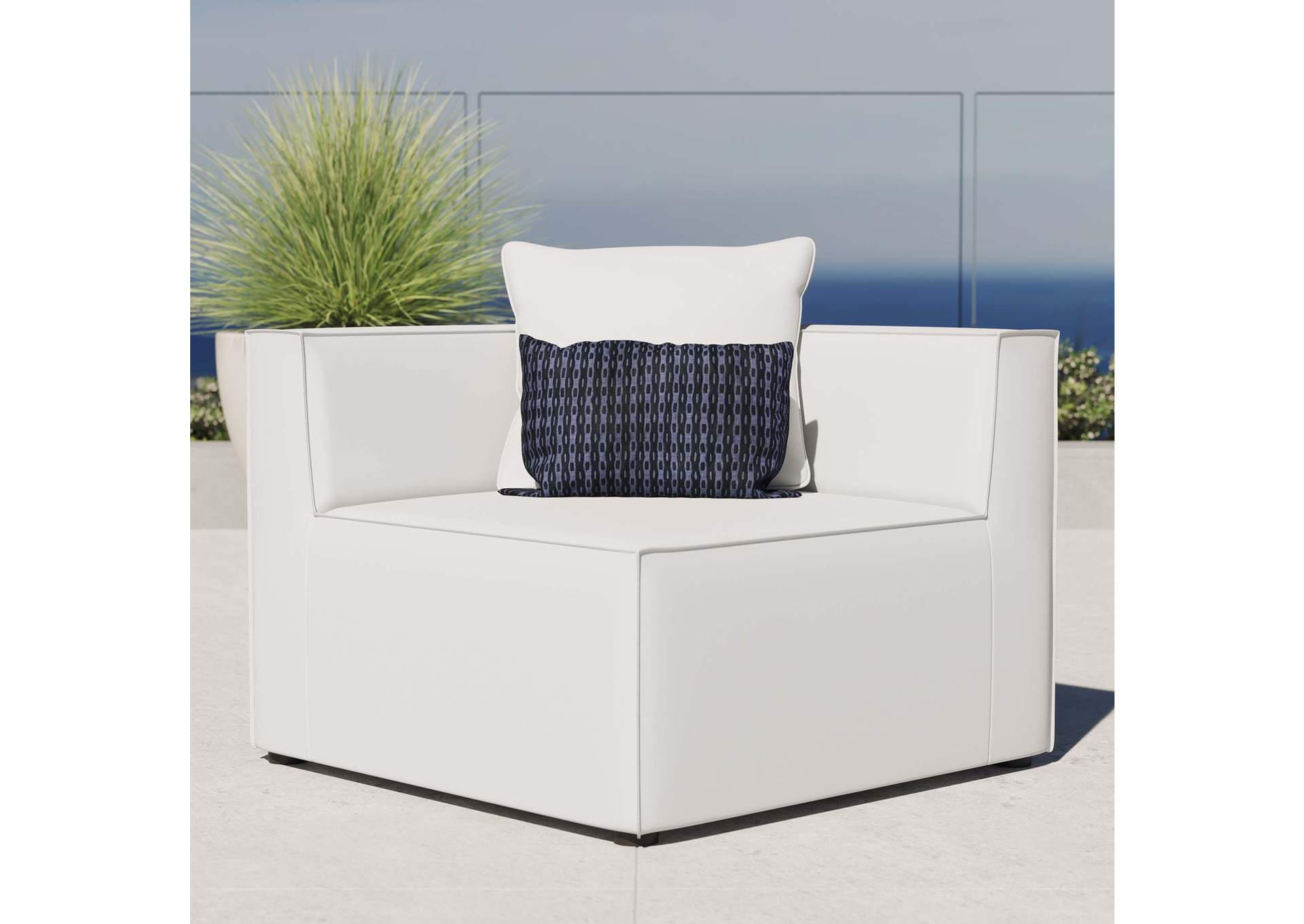 White Saybrook Outdoor Patio Upholstered Sectional Sofa Corner Chair,Modway
