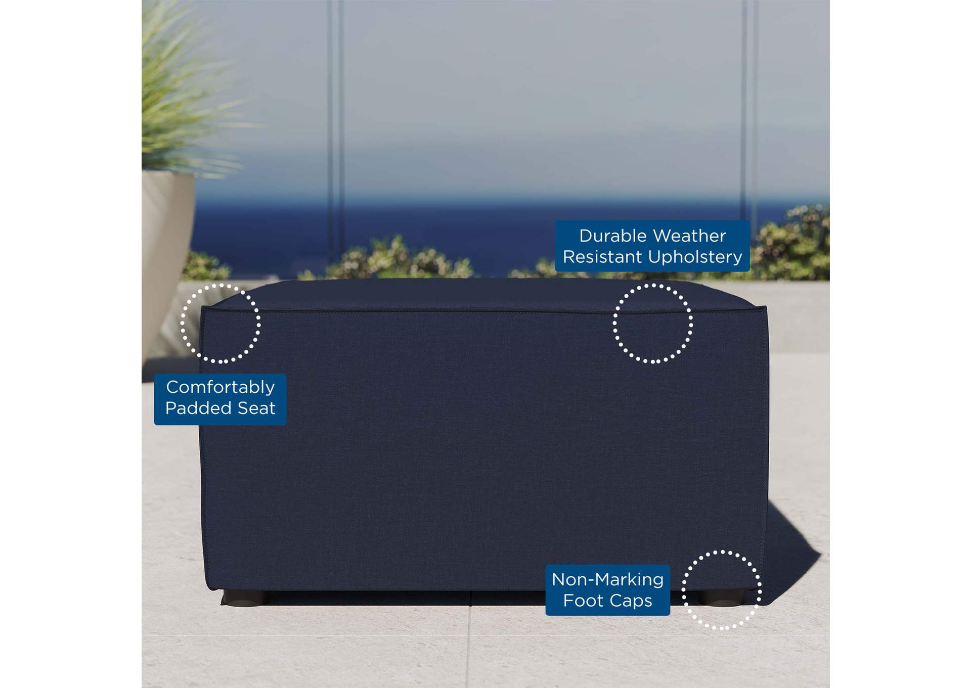 Navy Saybrook Outdoor Patio Upholstered Sectional Sofa Ottoman,Modway