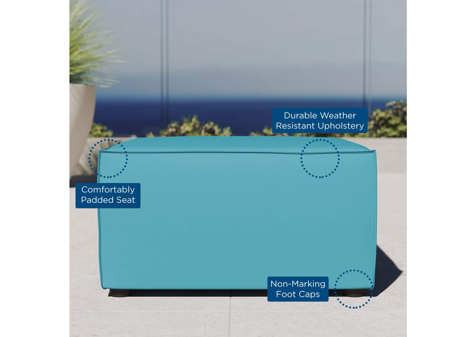 Turquoise Saybrook Outdoor Patio Upholstered Sectional Sofa Ottoman,Modway