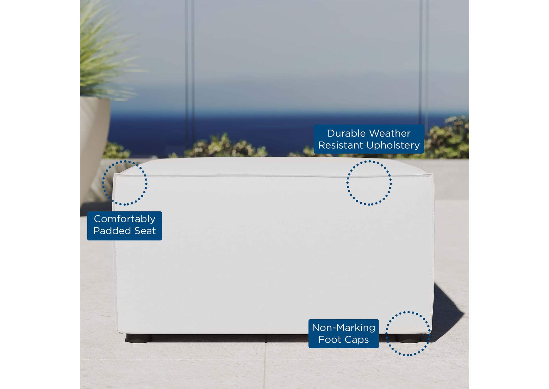 White Saybrook Outdoor Patio Upholstered Sectional Sofa Ottoman,Modway