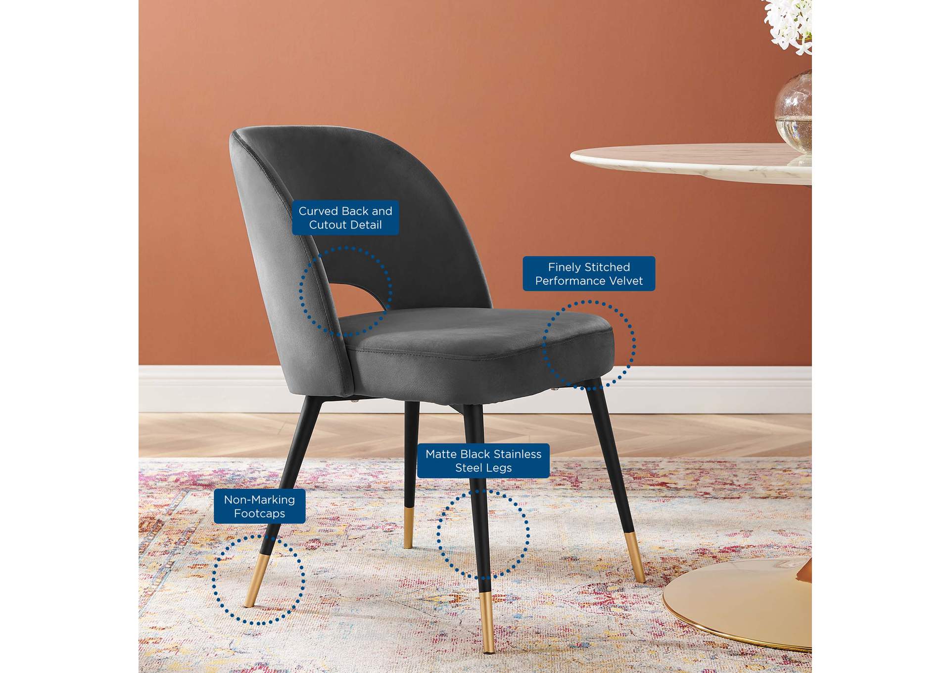 Charcoal Rouse Performance Velvet Dining Side Chair,Modway