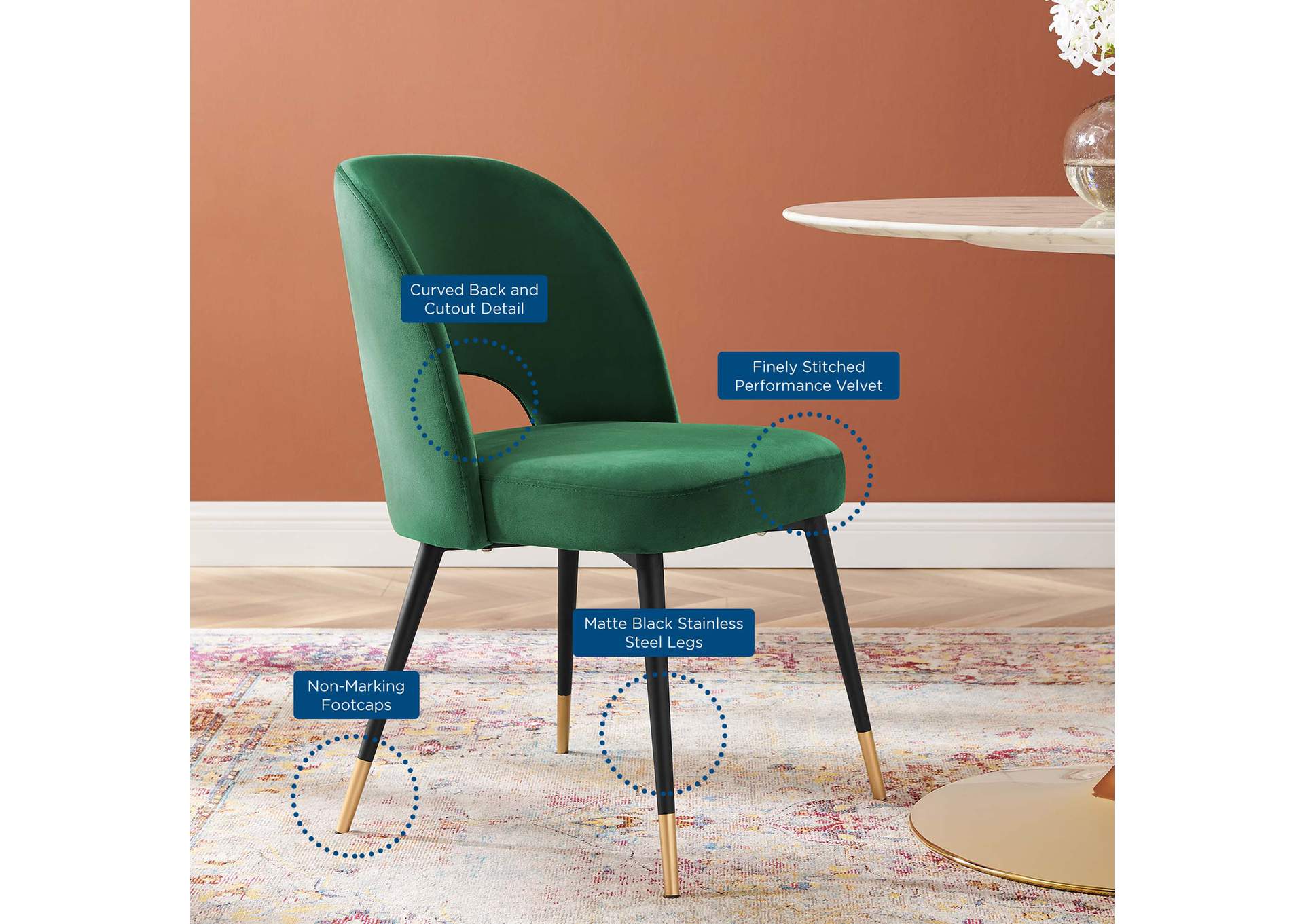 Emerald Rouse Performance Velvet Dining Side Chair,Modway