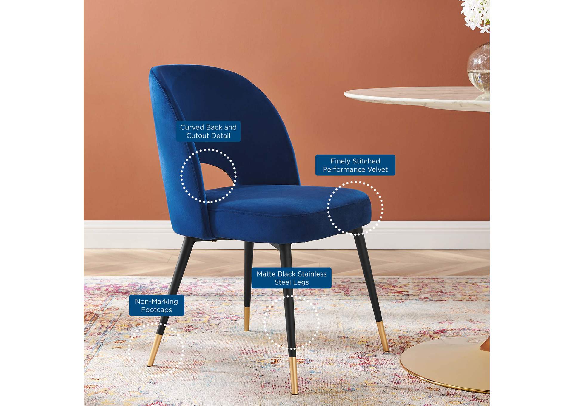 Navy Rouse Performance Velvet Dining Side Chair,Modway