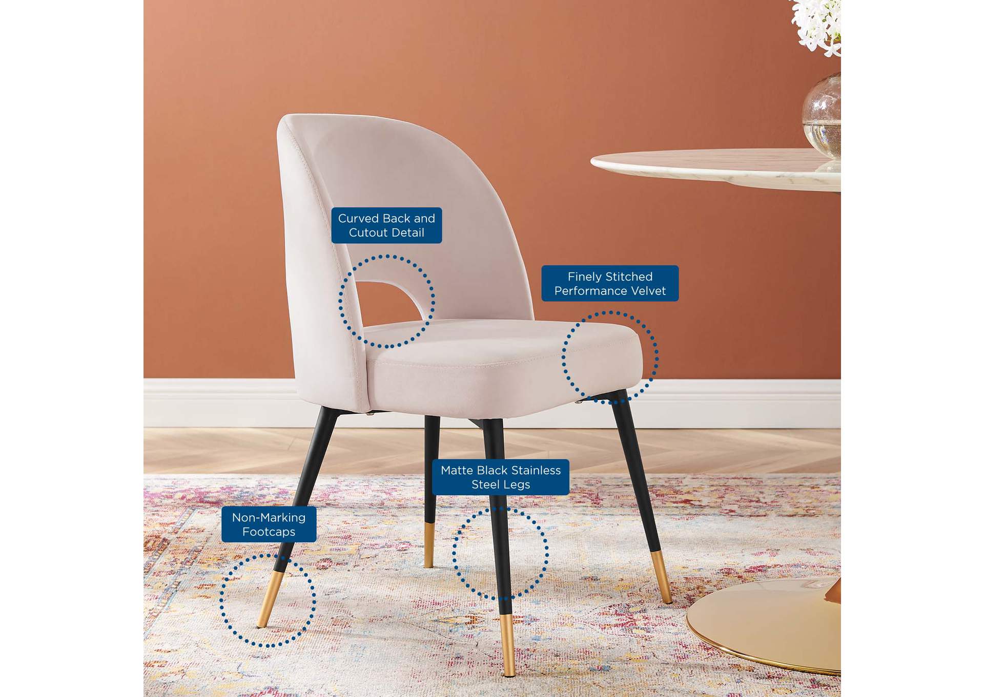 Pink Rouse Performance Velvet Dining Side Chair,Modway