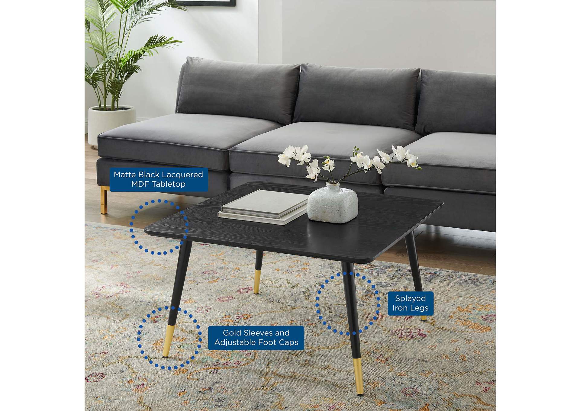 Black Vigor Square Coffee Table,Modway