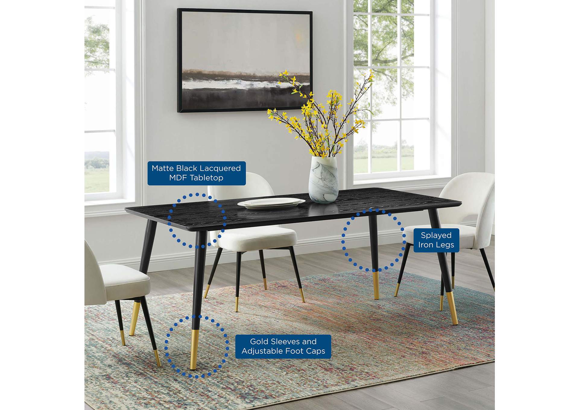 Black Vigor 71" Rectangular Dining Table,Modway