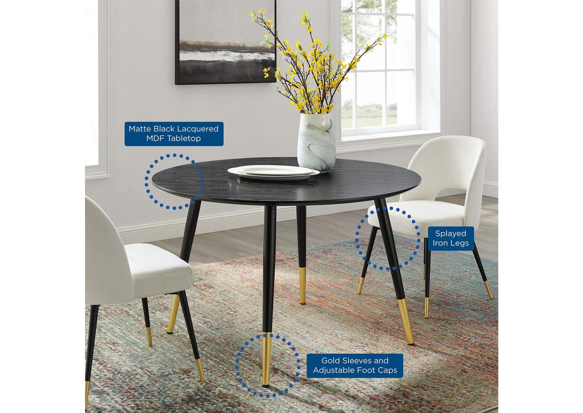 Black Vigor Round Dining Table,Modway