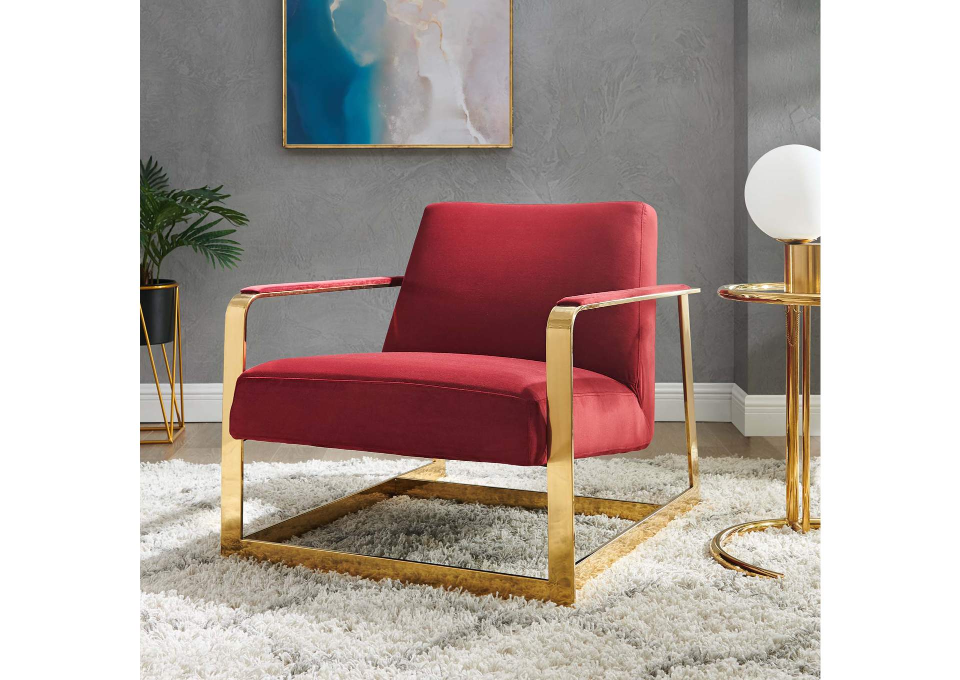 Gold Maroon Seg Performance Velvet Accent Chair,Modway