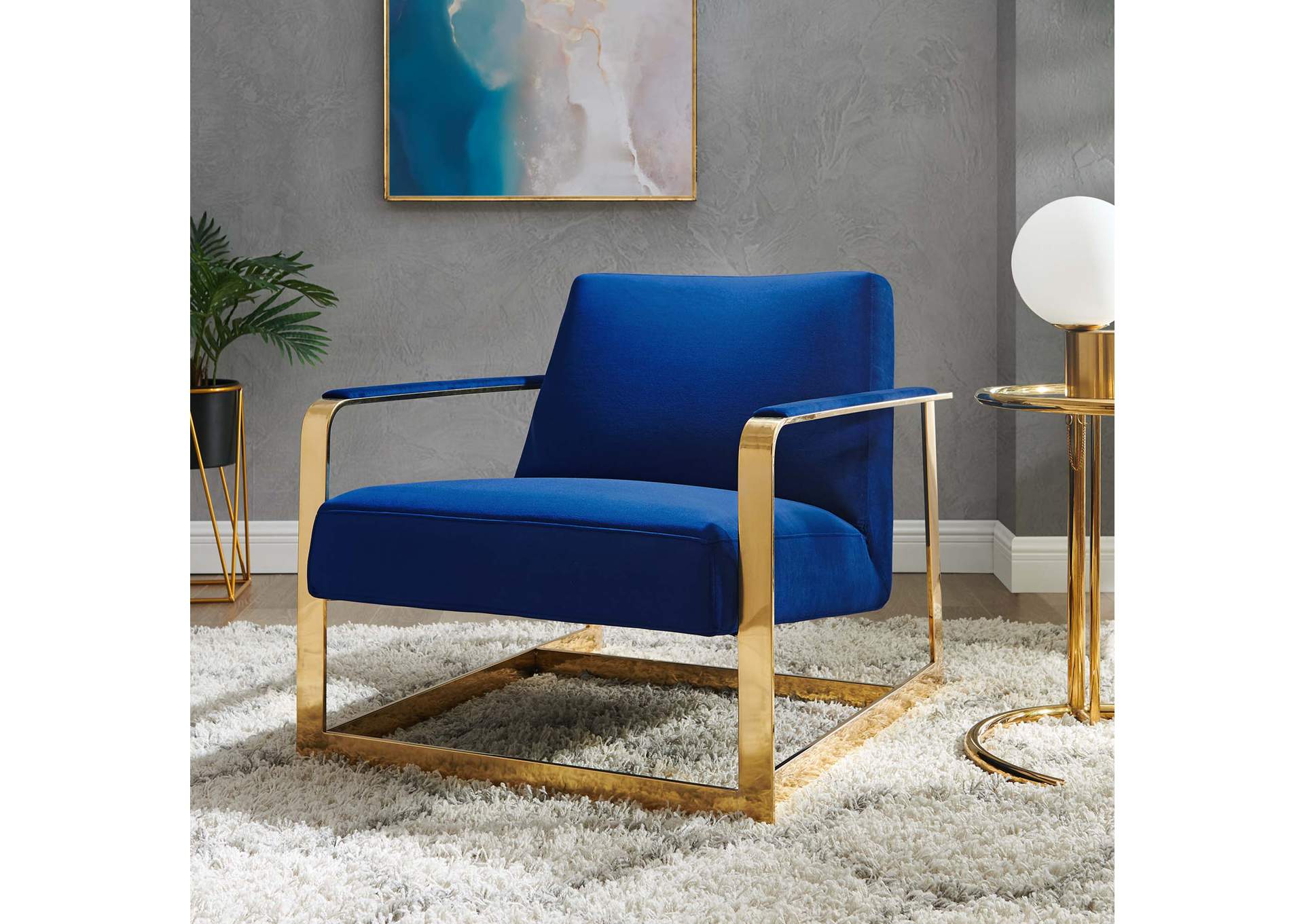 Gold Navy Seg Performance Velvet Accent Chair,Modway