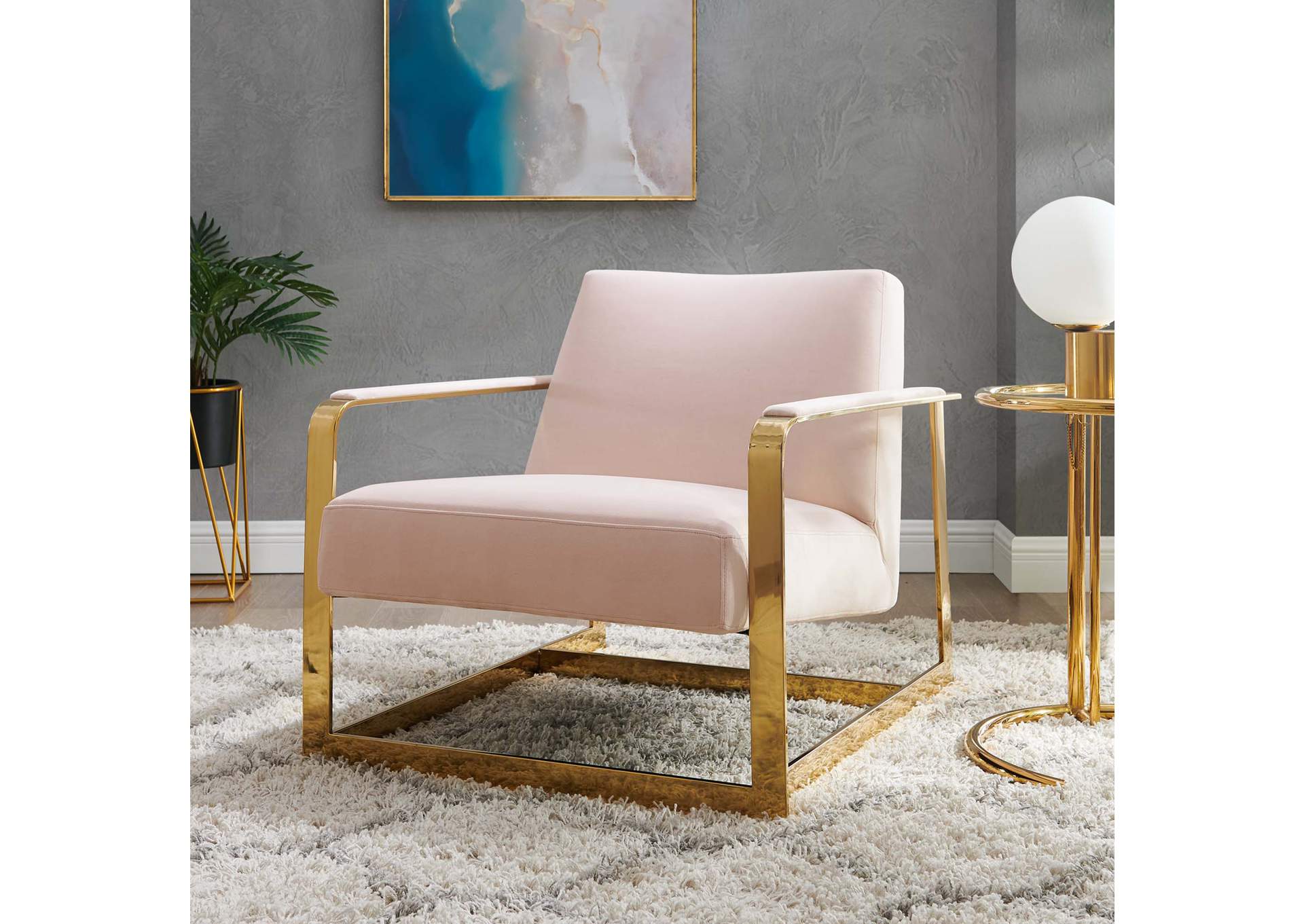 Gold Pink Seg Performance Velvet Accent Chair,Modway