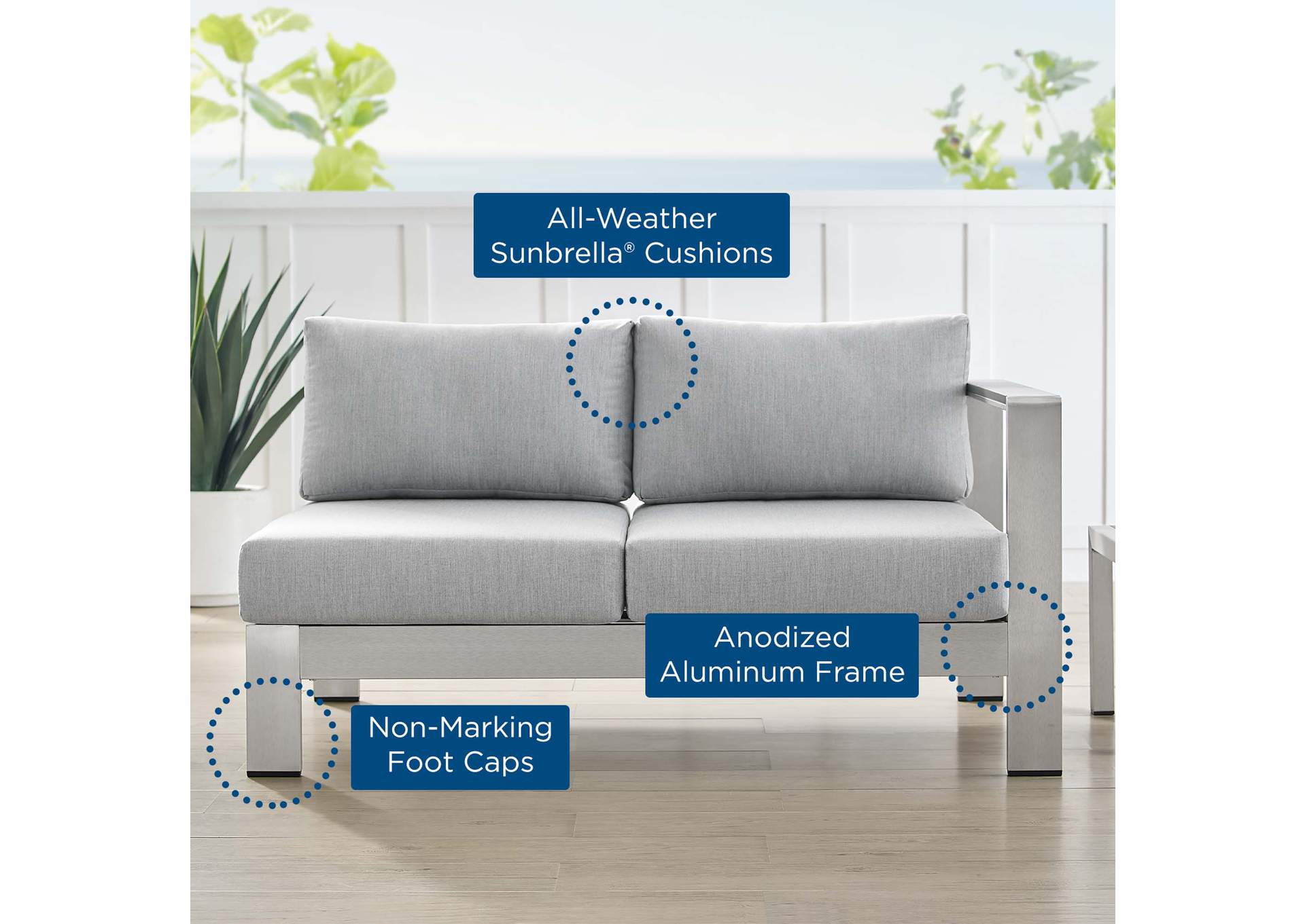 Silver Gray Shore Sunbrella,Modway