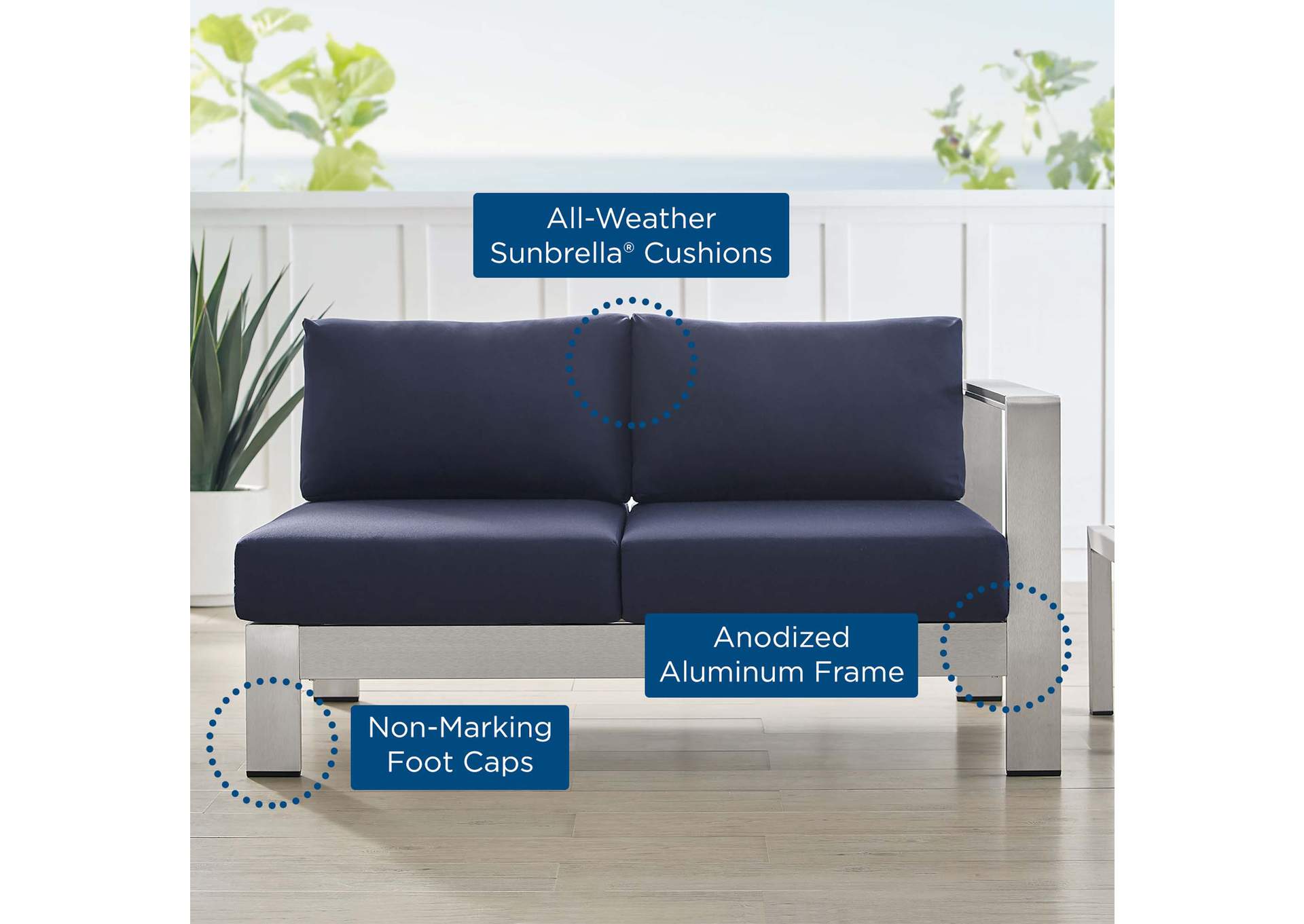 Silver Navy Shore Sunbrella,Modway