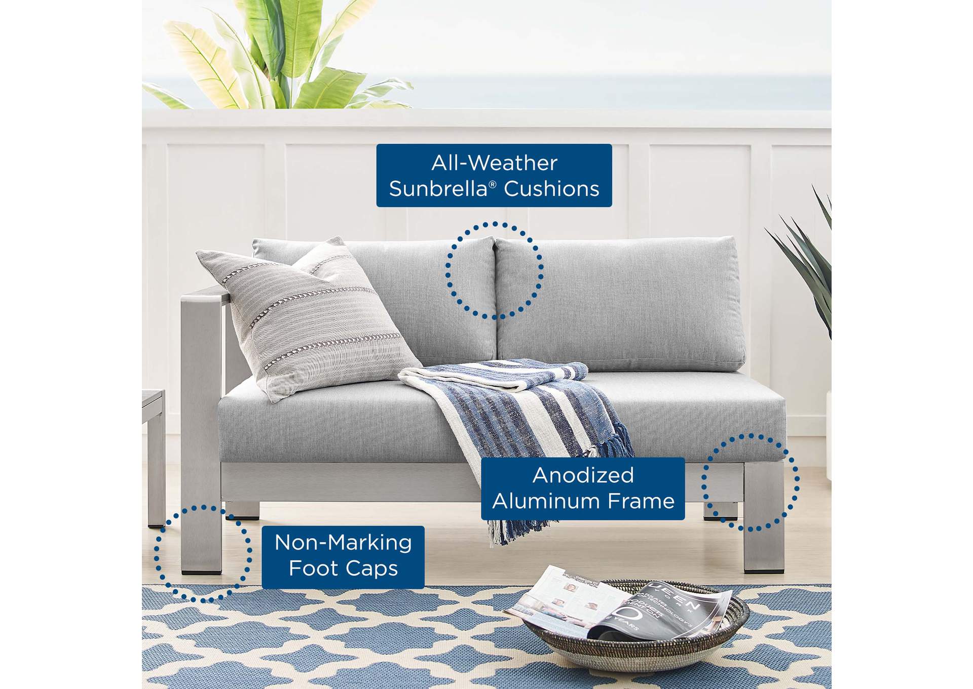 Silver Gray Shore Sunbrella,Modway