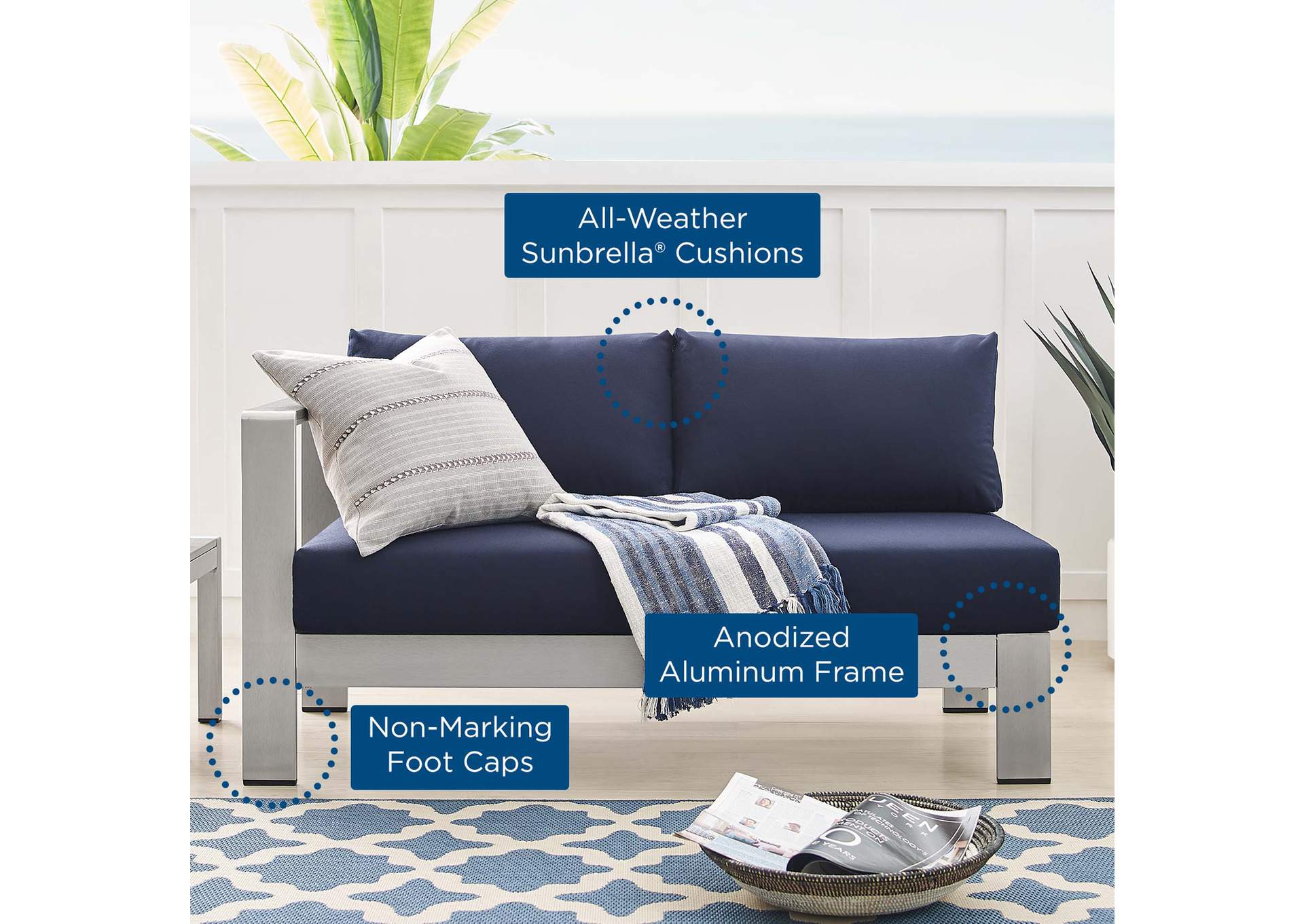 Silver Navy Shore Sunbrella,Modway