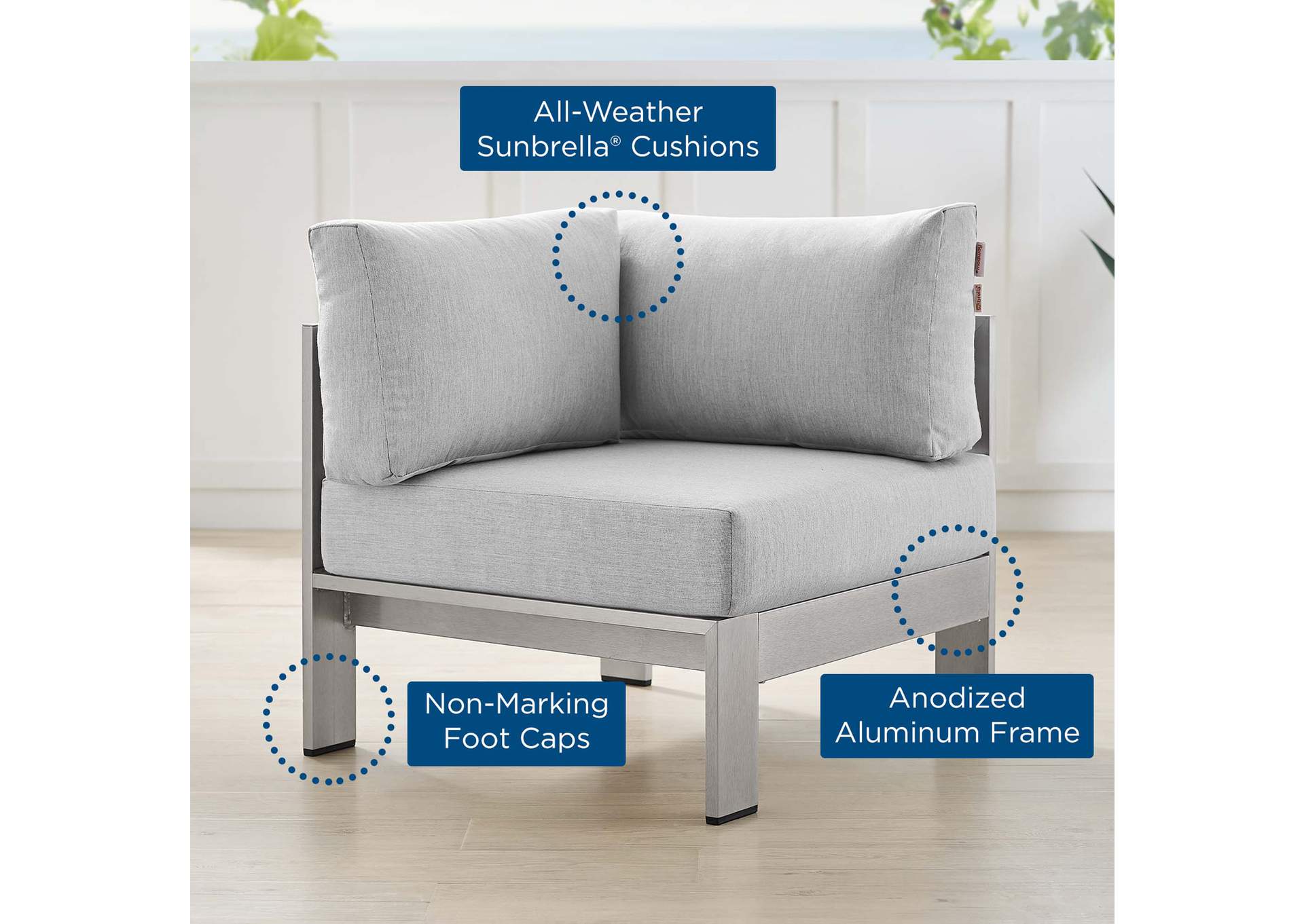 Silver Gray Shore Sunbrella,Modway