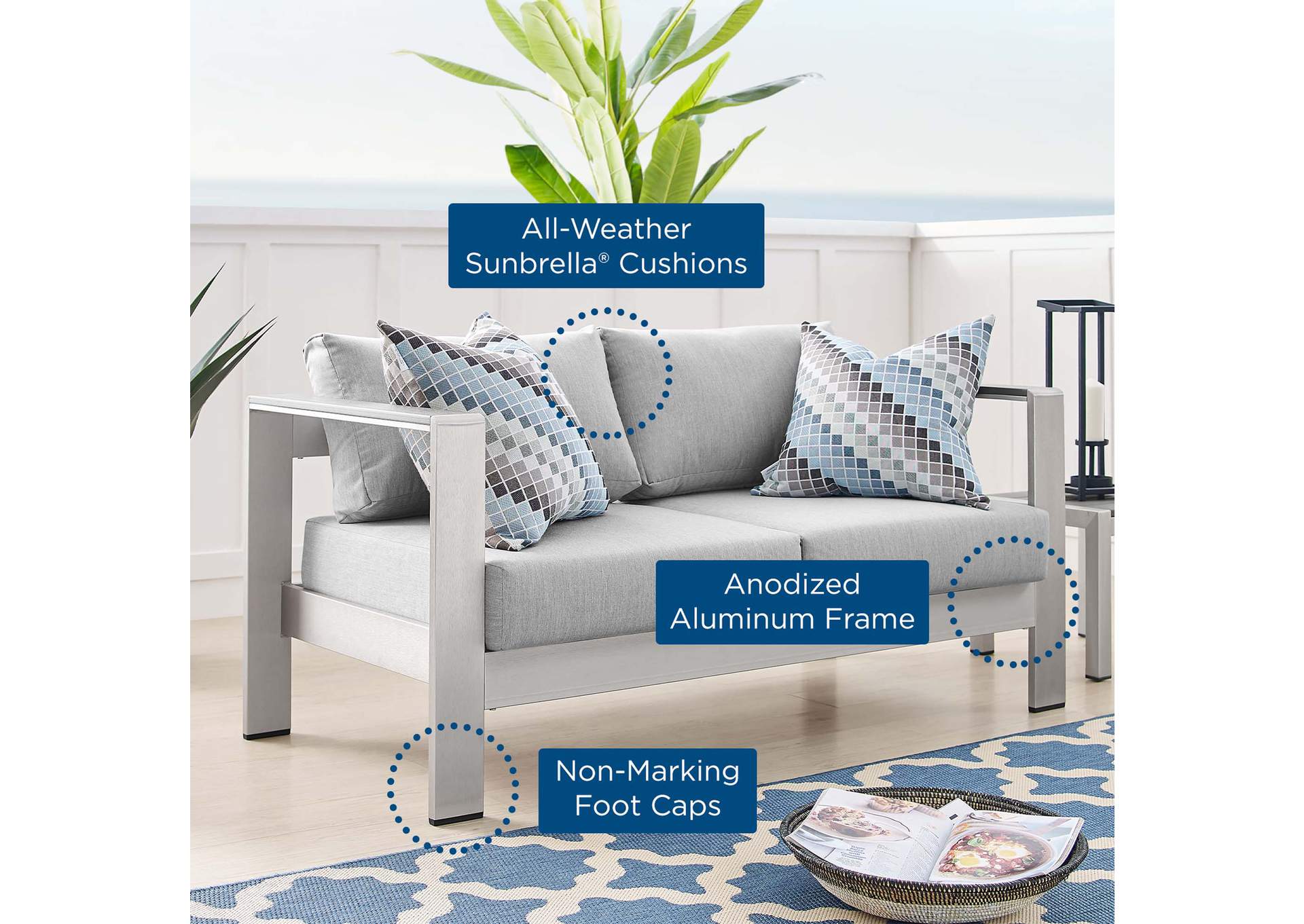 Silver Gray Shore Sunbrella,Modway