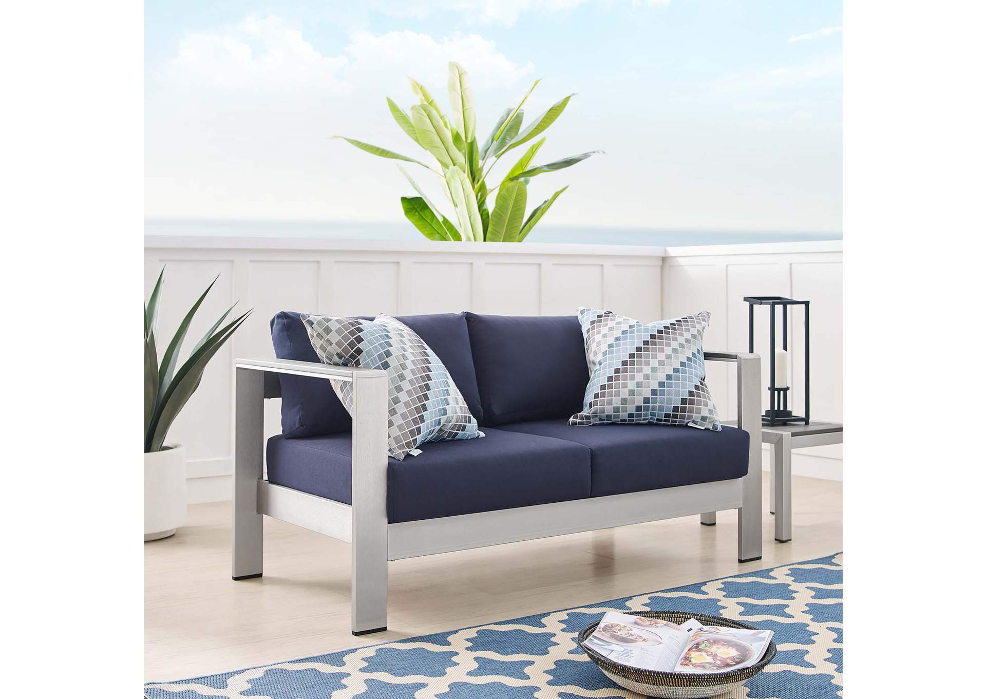 Silver Navy Shore Sunbrella,Modway