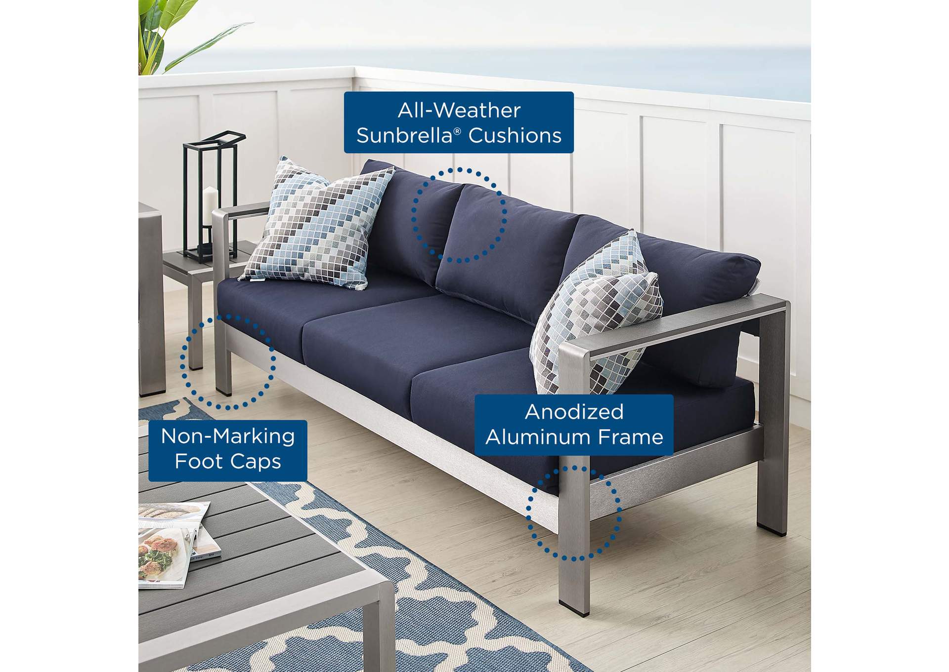 Silver Navy Shore Sunbrella,Modway