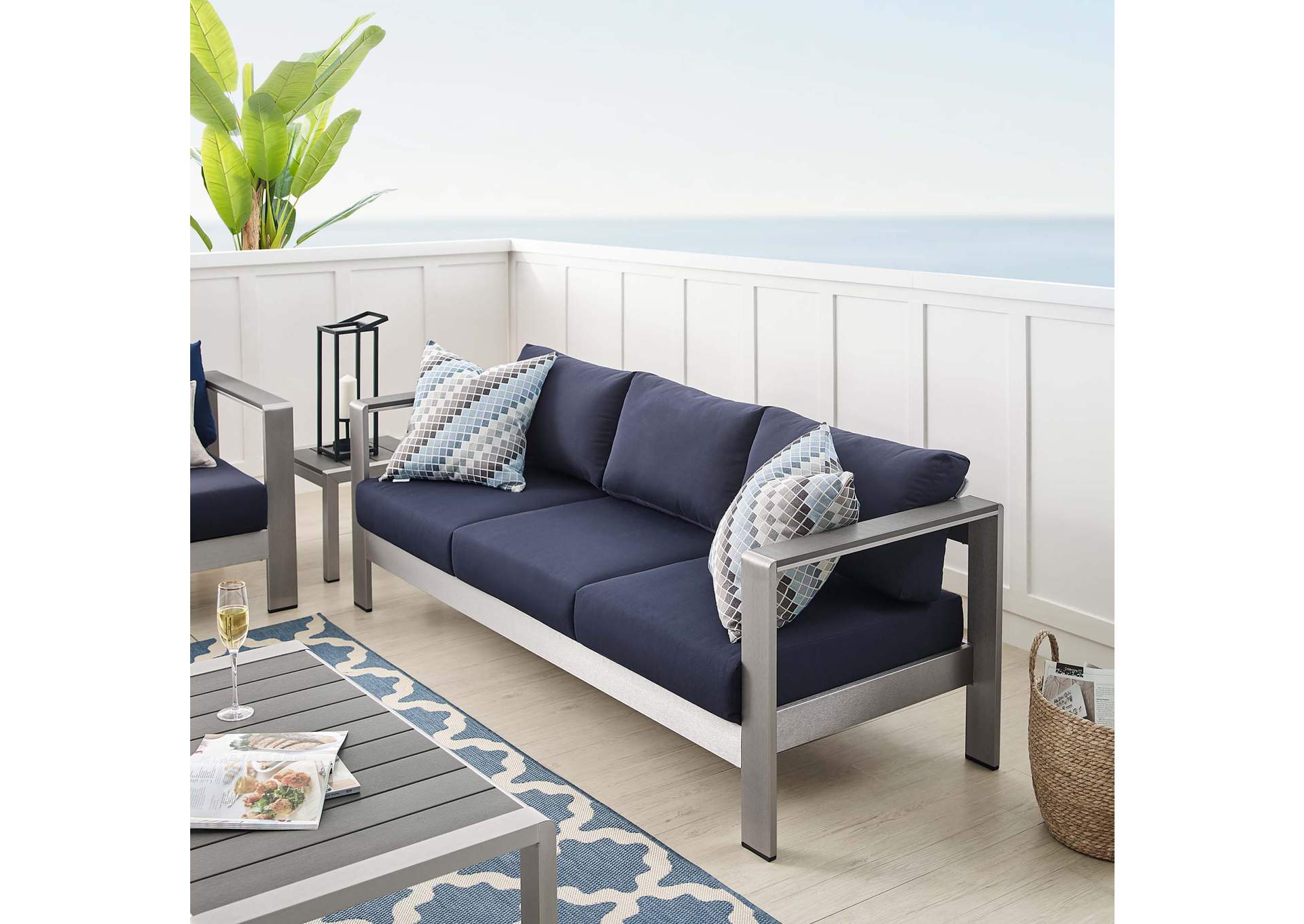 Silver Navy Shore Sunbrella,Modway