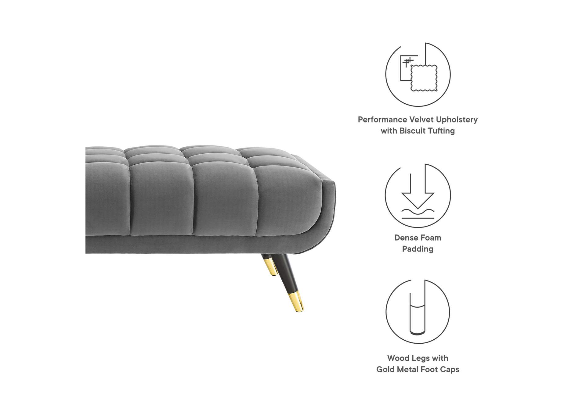 Gray Adept 60" Performance Velvet Bench,Modway