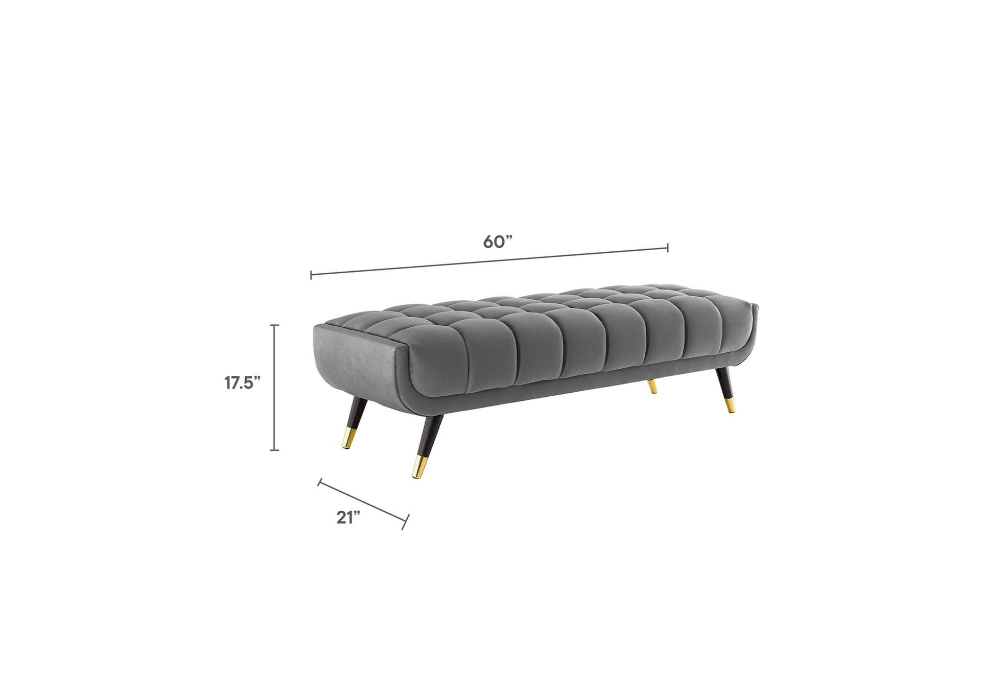 Gray Adept 60" Performance Velvet Bench,Modway