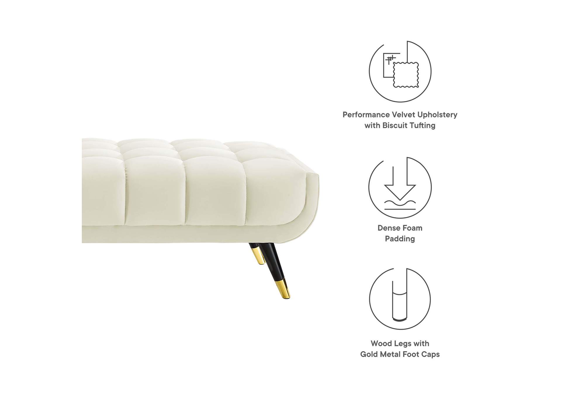 Ivory Adept 60" Performance Velvet Bench,Modway