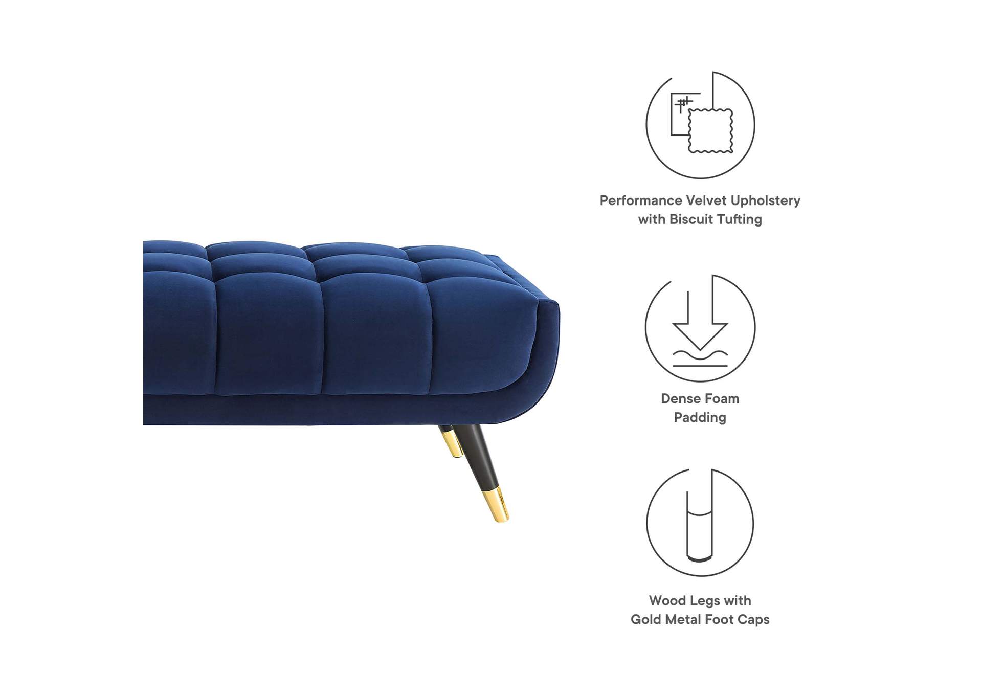 Midnight Blue Adept 60" Performance Velvet Bench,Modway
