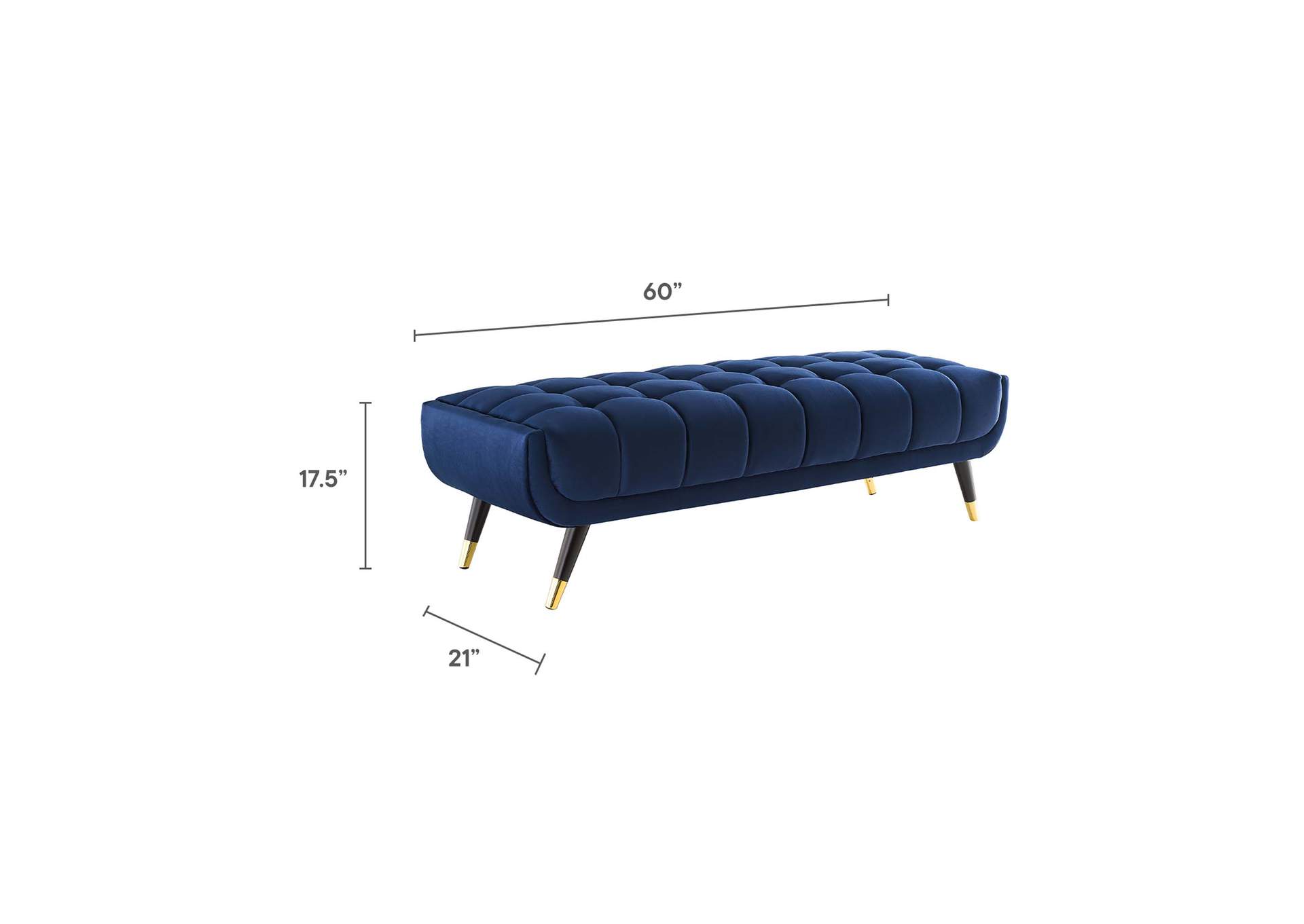 Midnight Blue Adept 60" Performance Velvet Bench,Modway