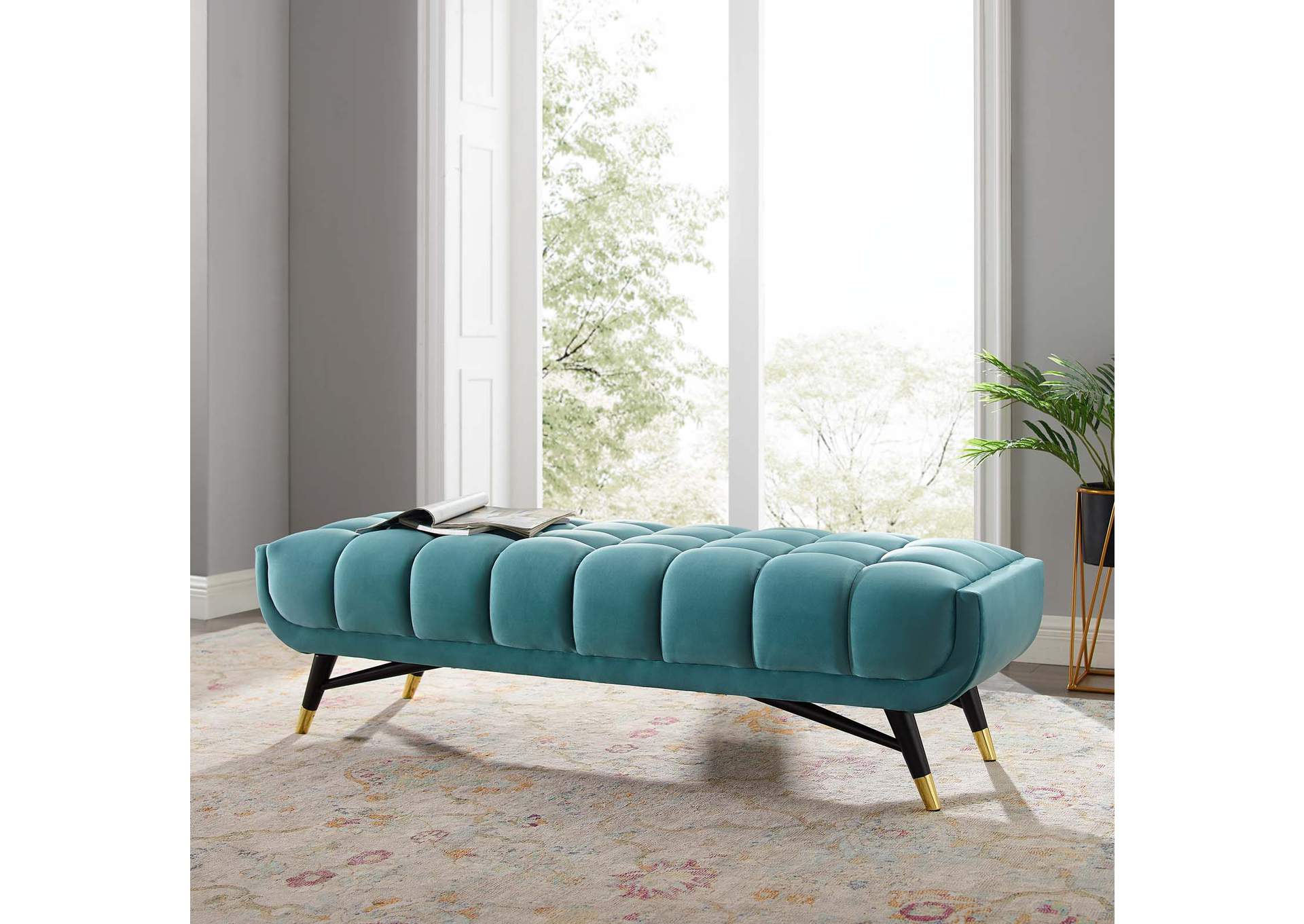 Sea Blue Adept 60" Performance Velvet Bench,Modway