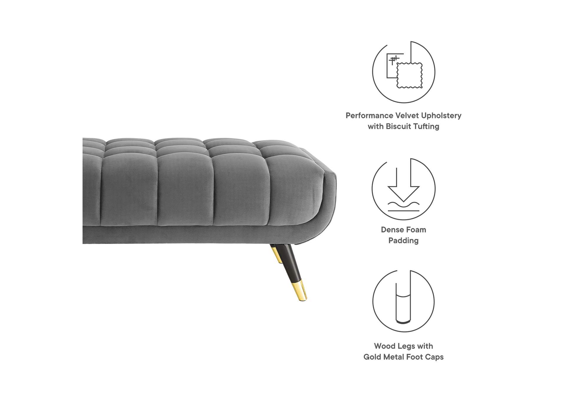 Gray Adept 47.5" Performance Velvet Bench,Modway