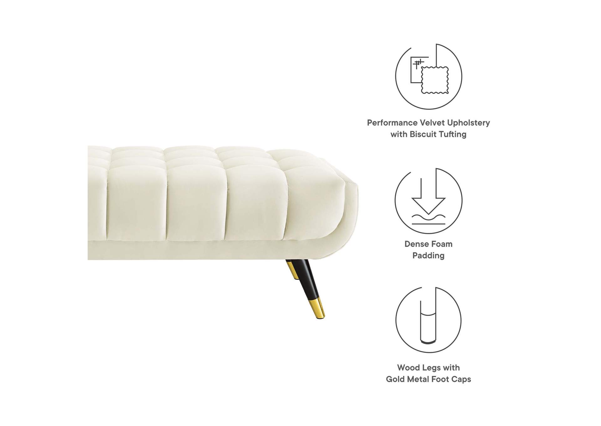 Ivory Adept 47.5" Performance Velvet Bench,Modway