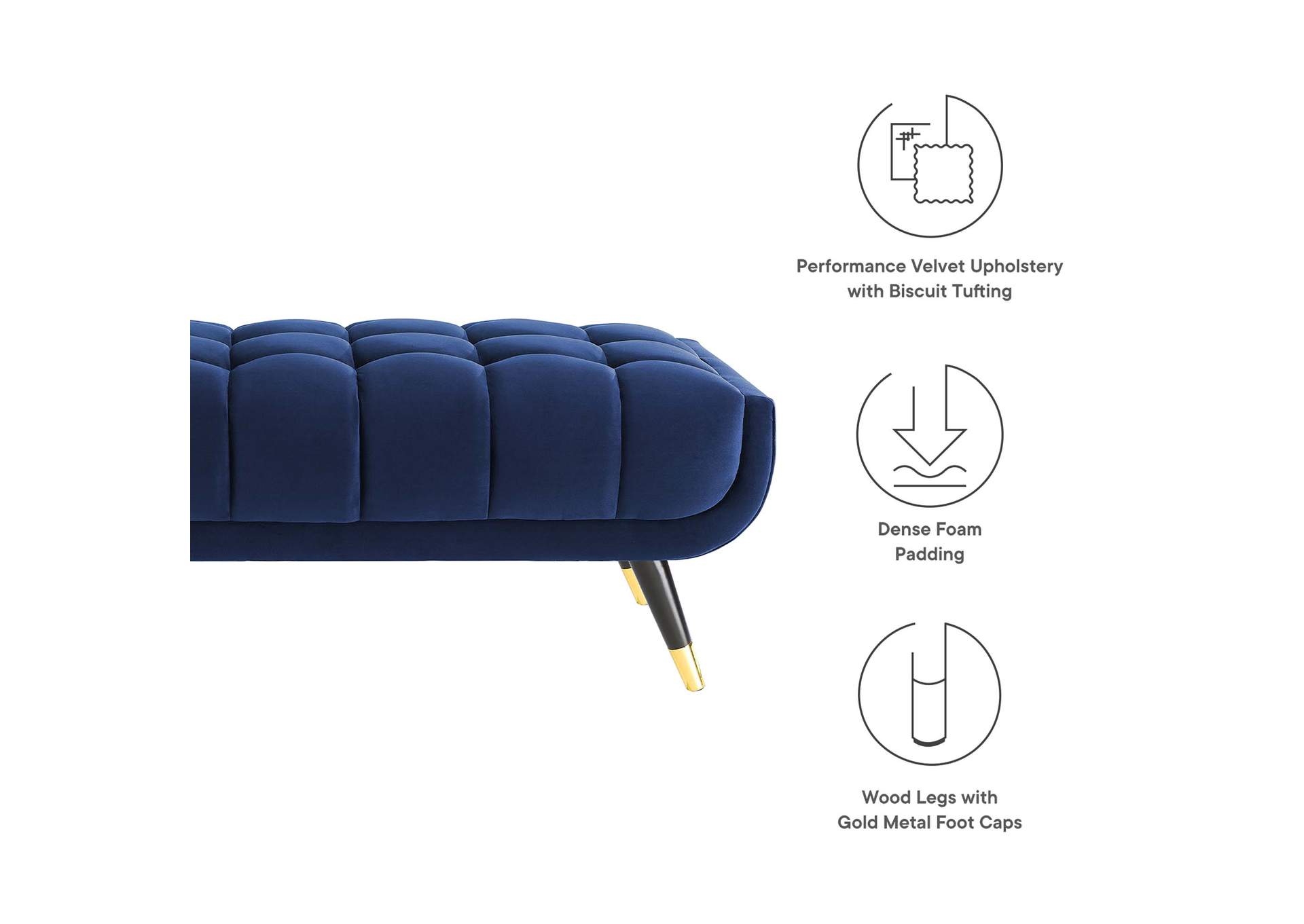 Midnight Blue Adept 47.5" Performance Velvet Bench,Modway