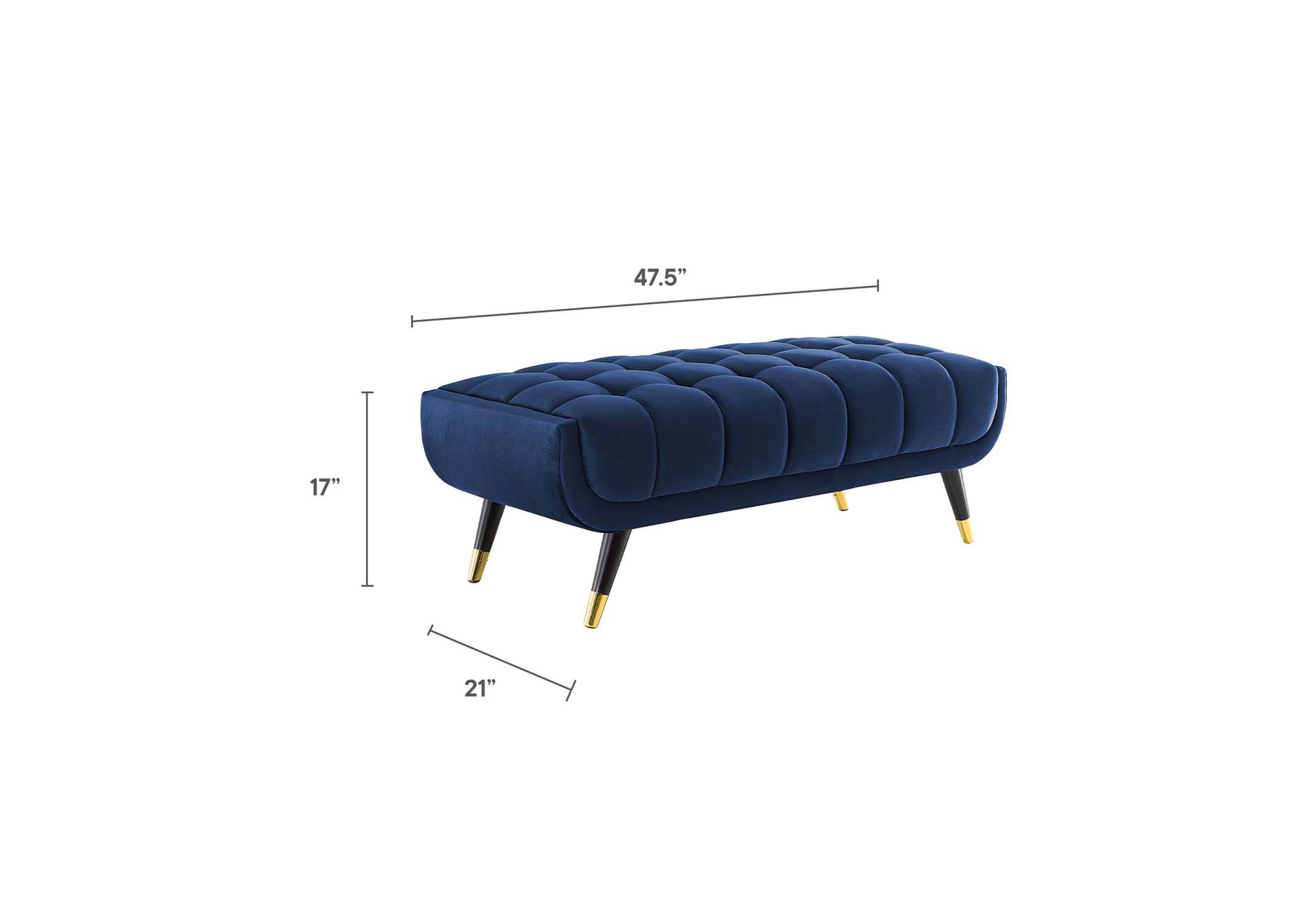 Midnight Blue Adept 47.5" Performance Velvet Bench,Modway