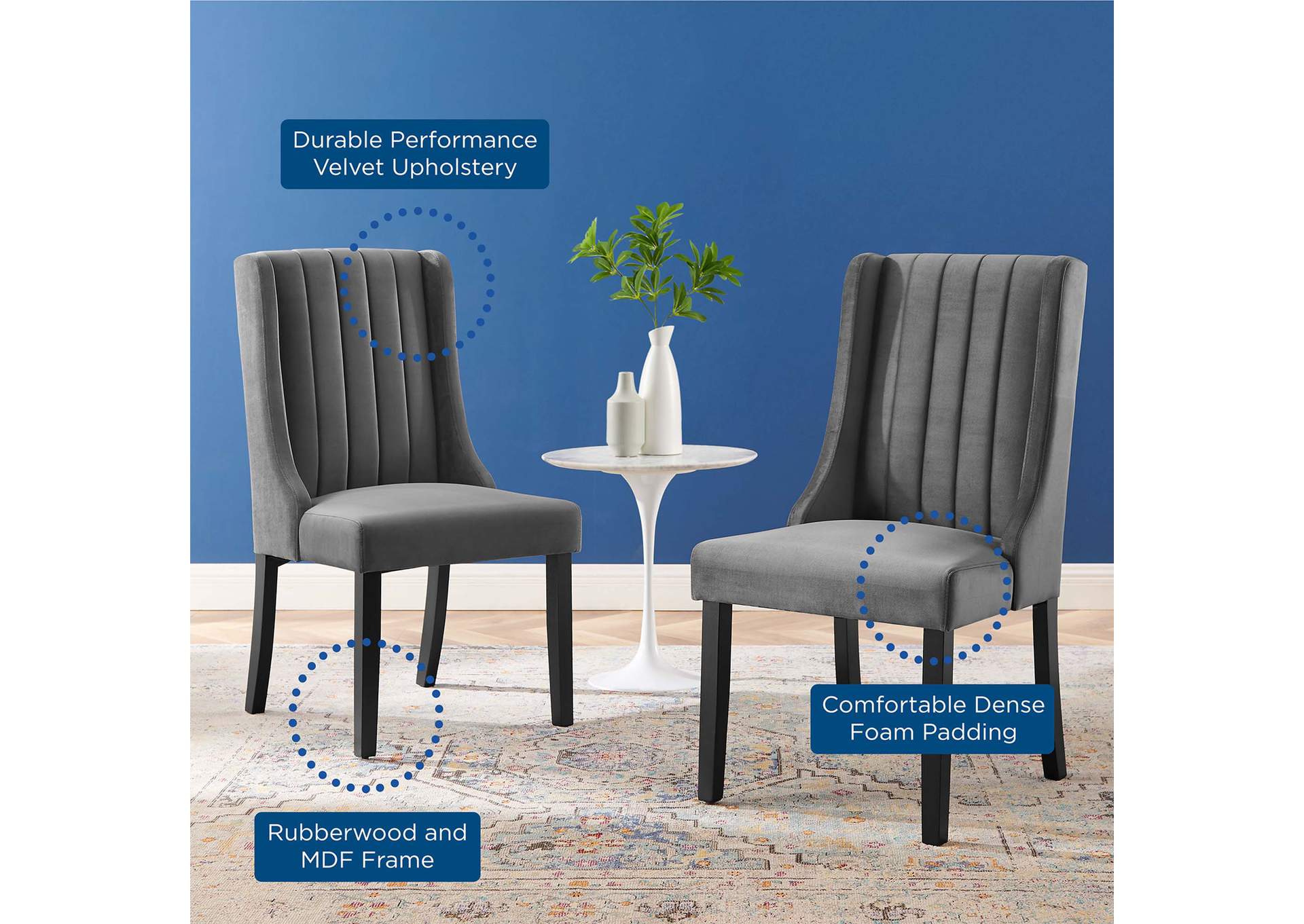 Gray Renew Parsons Performance Velvet Dining Side Chairs - [Set of 2],Modway