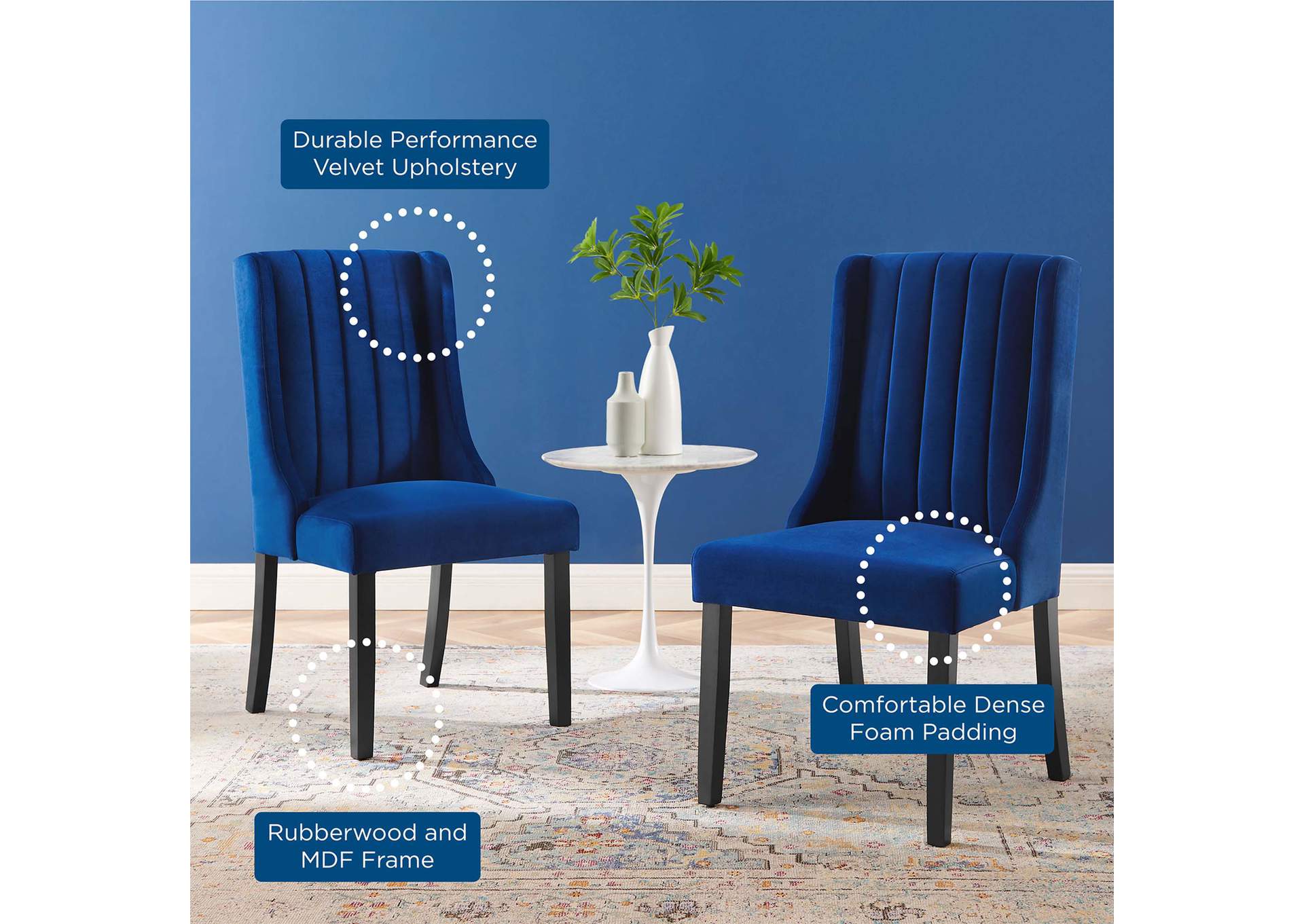 Navy Renew Parsons Performance Velvet Dining Side Chairs - [Set of 2],Modway