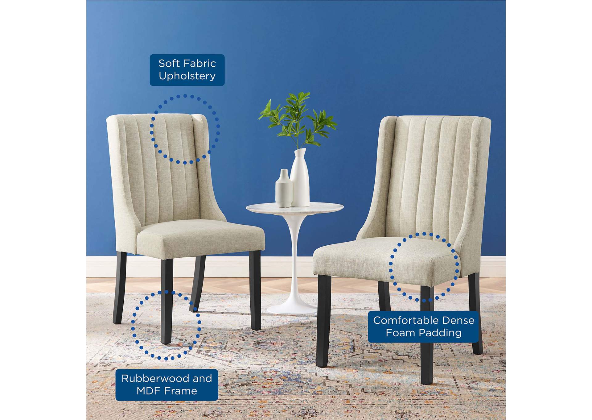 Beige Renew Parsons Fabric Dining Side Chairs - [Set of 2],Modway