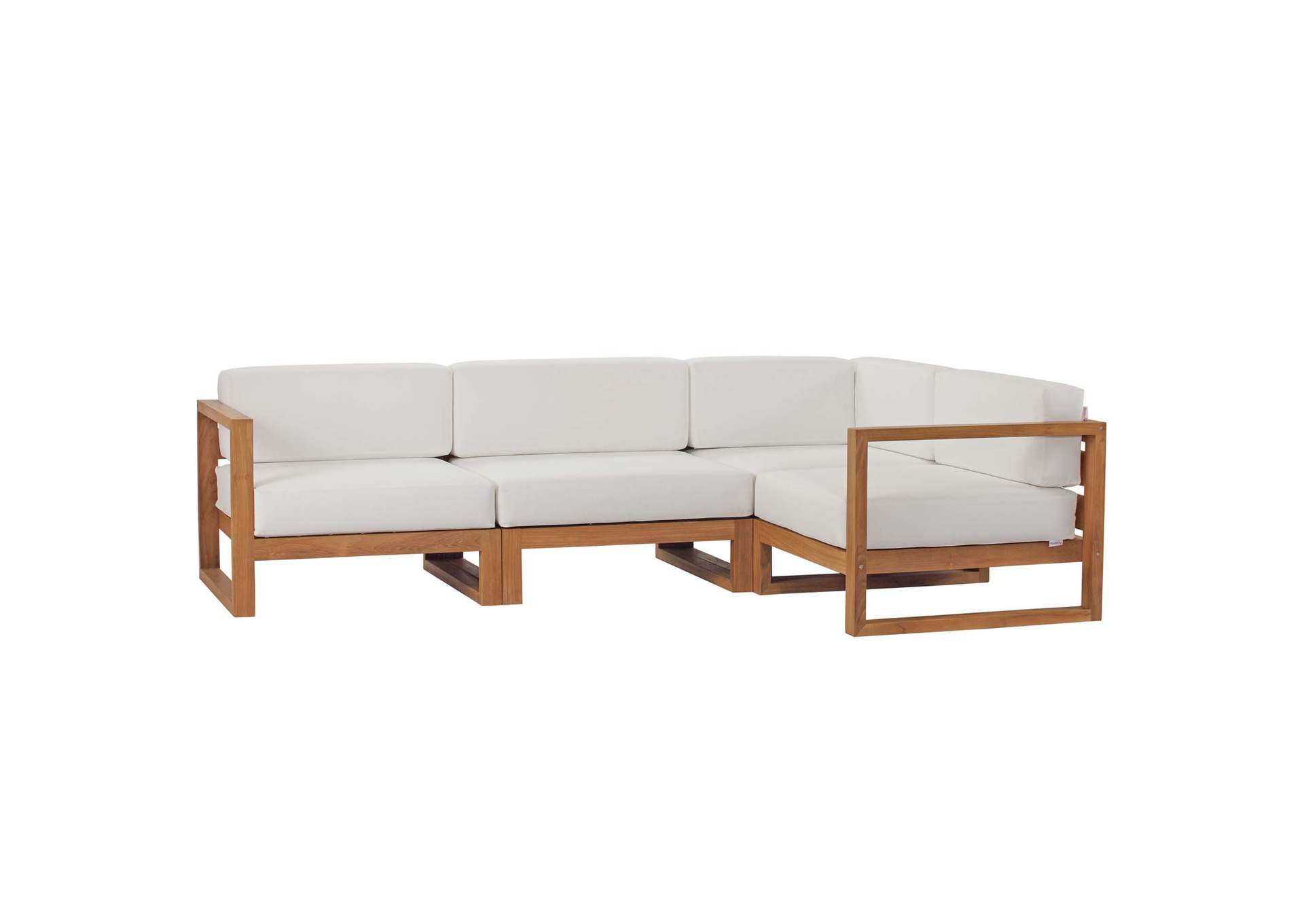 Natural White Upland Outdoor Patio Teak Wood 4-Piece Sectional Sofa Set,Modway