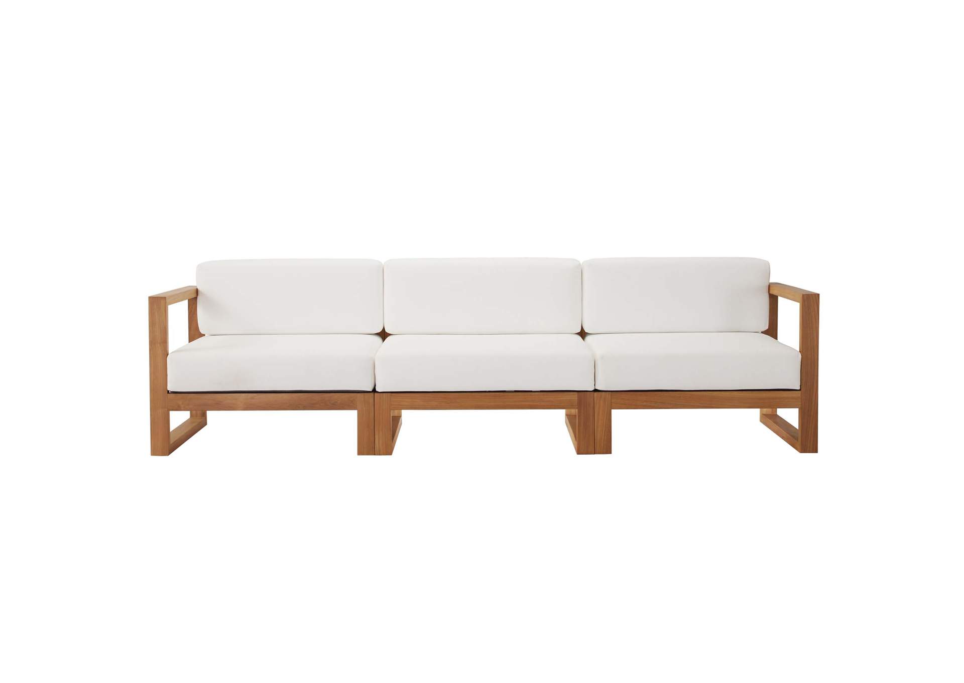 Natural White Upland Outdoor Patio Teak Wood 3-Piece Sectional Sofa Set,Modway