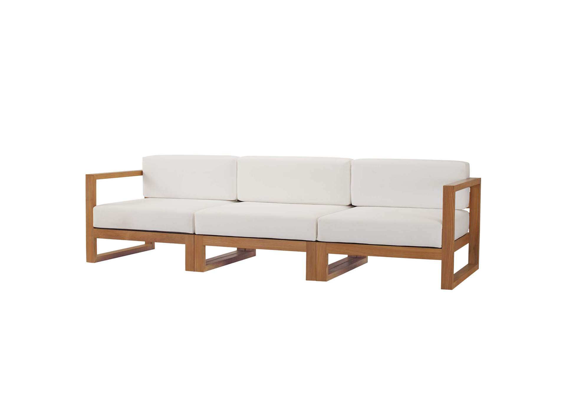 Natural White Upland Outdoor Patio Teak Wood 3-Piece Sectional Sofa Set,Modway