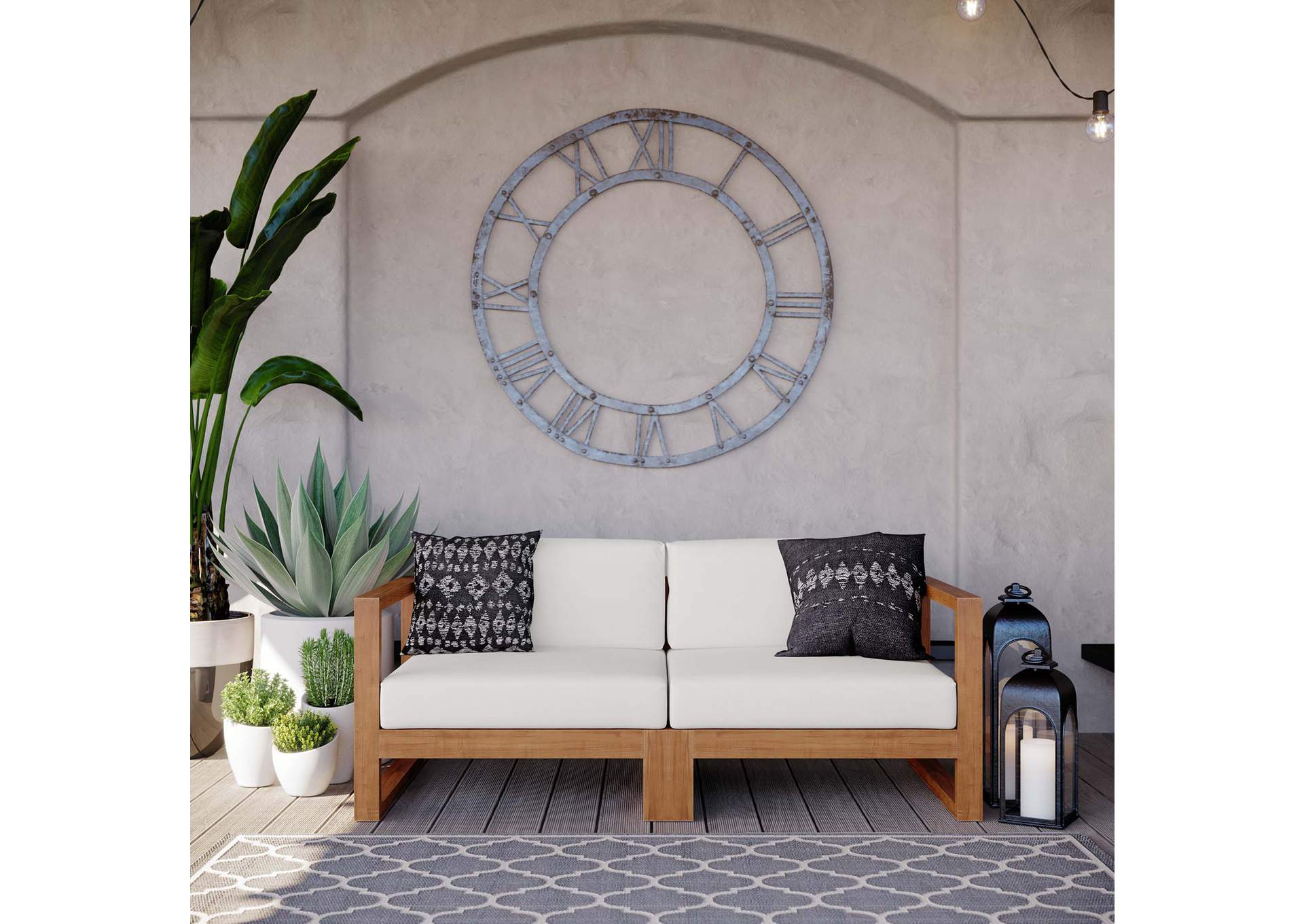 Natural White Upland Outdoor Patio Teak Wood 2-Piece Sectional Sofa Loveseat,Modway